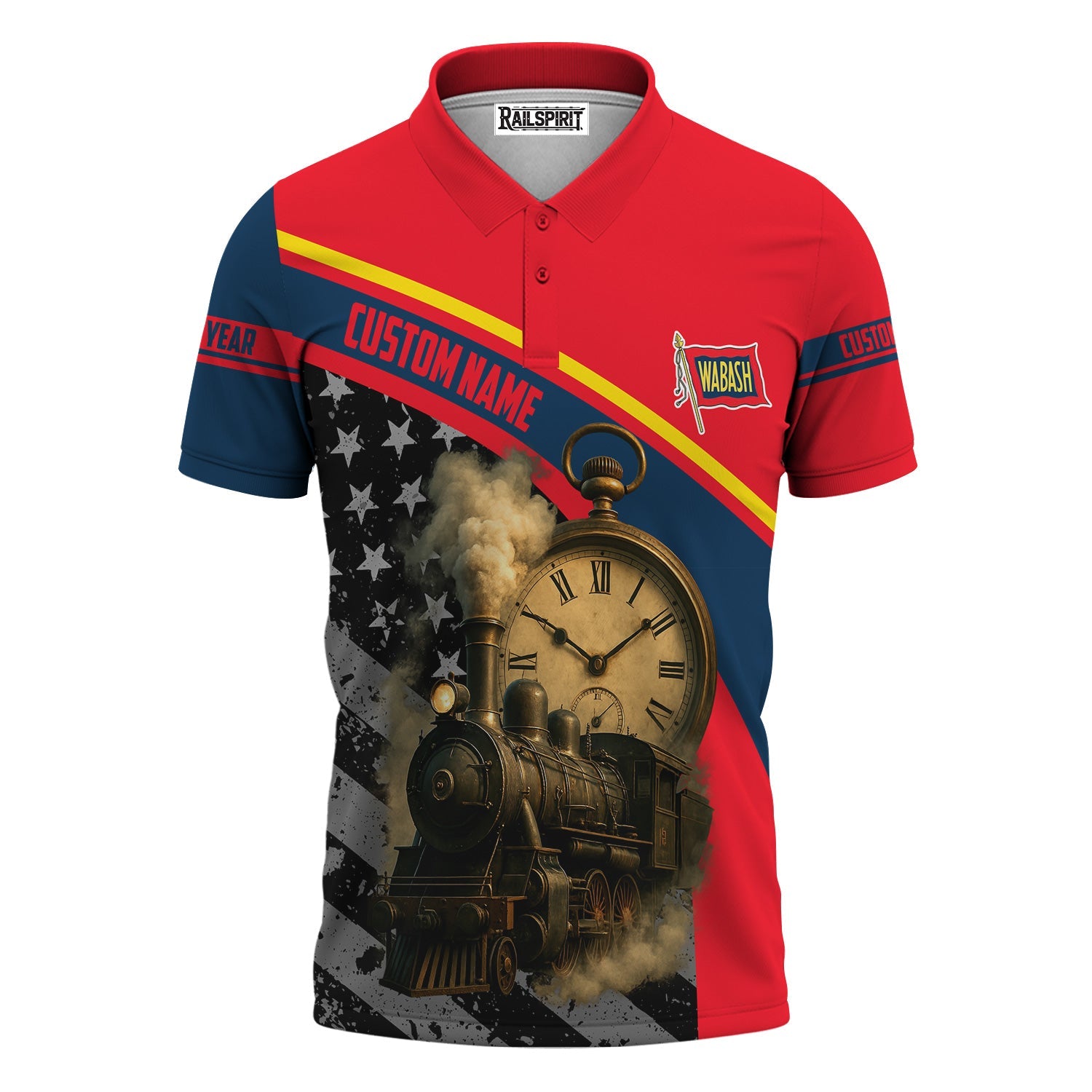 Railspirit Personalized Wabash Railroad Polo Shirt Classic Steam Engine With Retro Pocket Watch Shirt All Over Print