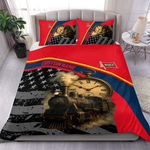 Railspirit Personalized Wabash Railroad Bedding Set Classic Steam Engine With Retro Pocket Watch Bedding Set All Over Print