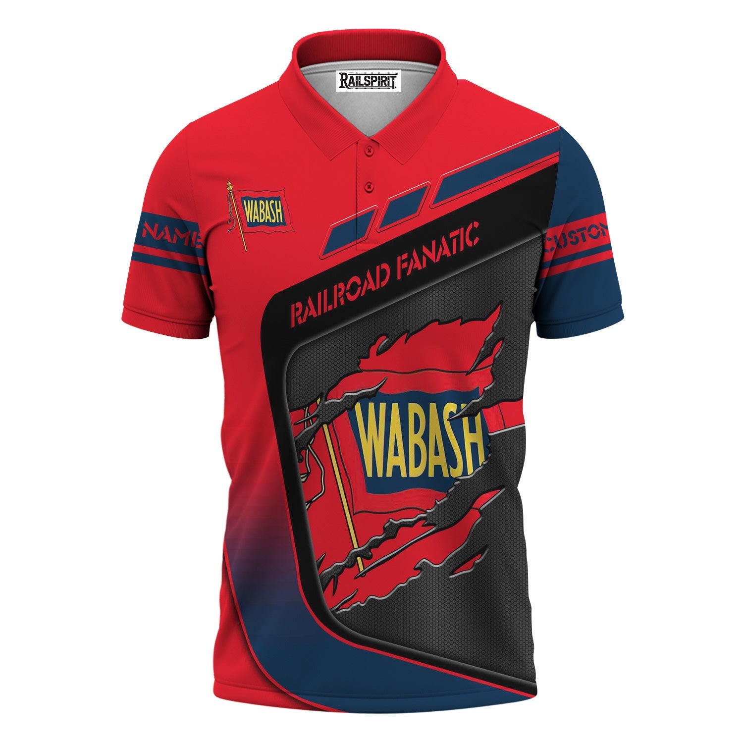 Railspirit Personalized Wabash Railroad Polo Shirt Ripped Texture Style Train Shirt For Railroad Fanatic