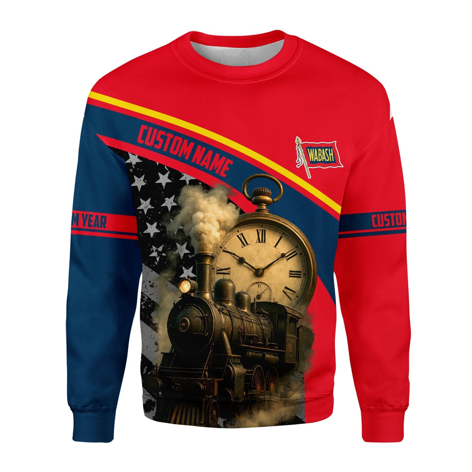 Railspirit Personalized Wabash Railroad Sweatshirt Classic Steam Engine With Retro Pocket Watch Shirt All Over Print