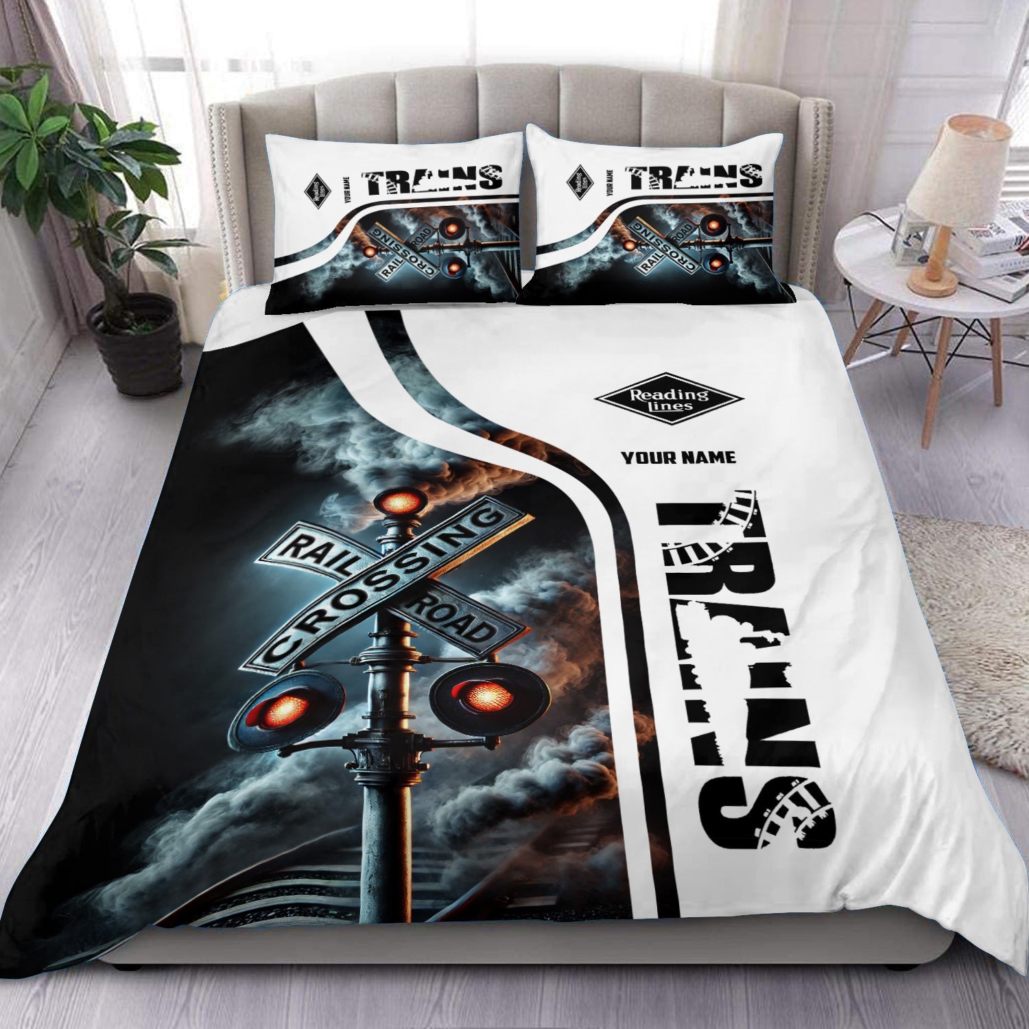 Railspirit Personalized Reading Railroad Bedding Set Railroad Crossing Sign Bedding Set All Over Print