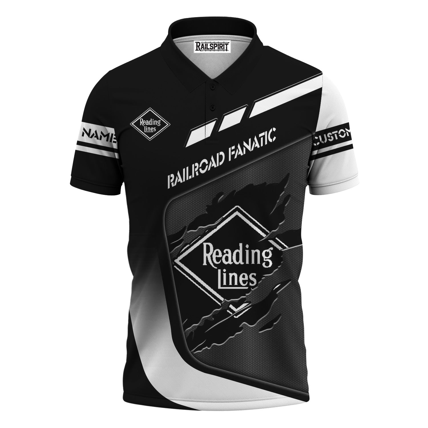 Railspirit Personalized Reading Railroad Polo Shirt Ripped Texture Style Train Shirt For Railroad Fanatic