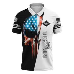 Railspirit Personalized Reading Railroad Polo Shirt Train Skull American Flag Shirt All Over Print