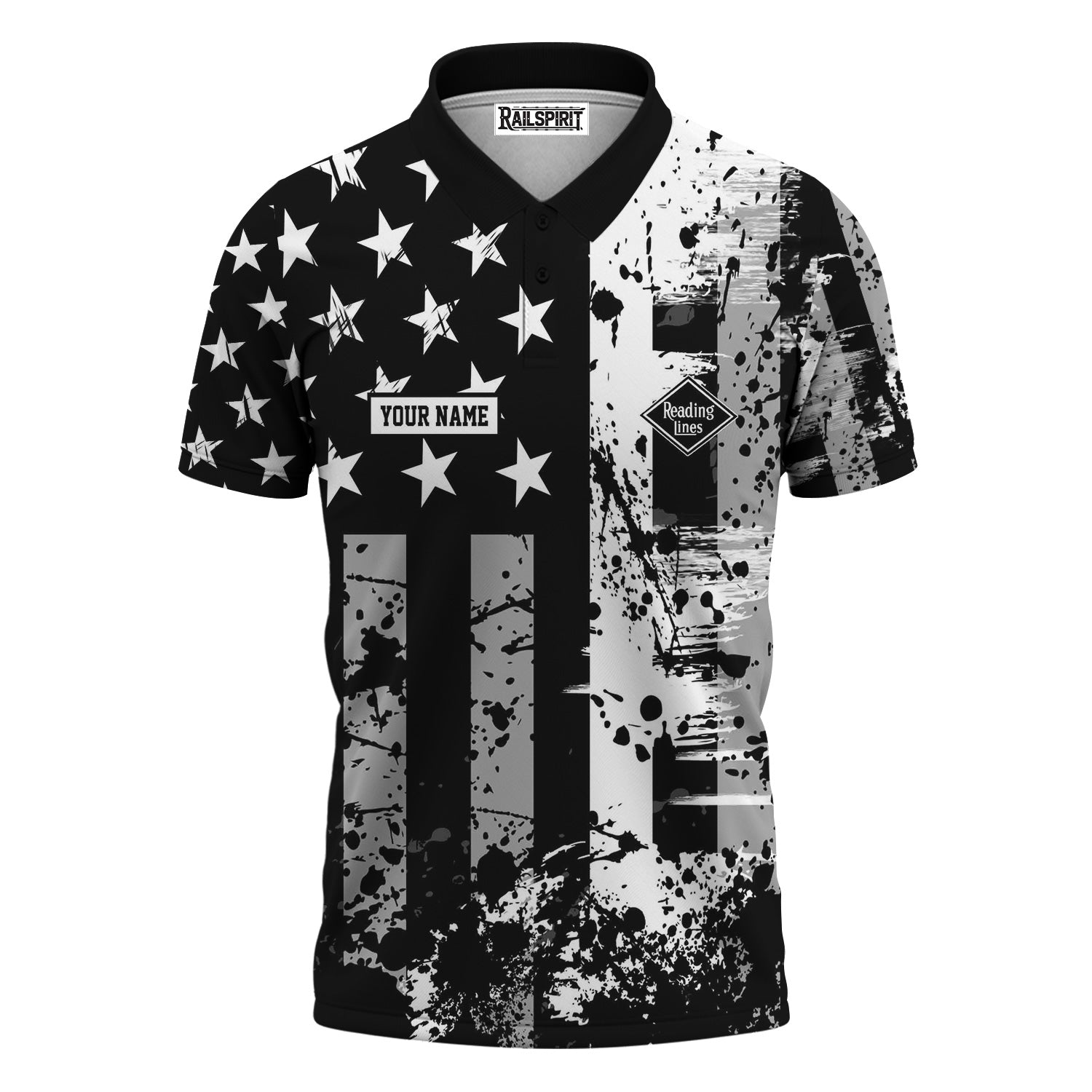 Railspirit Personalized Reading Railroad Polo Shirt Artistic Paint American Flag Style Train Shirt