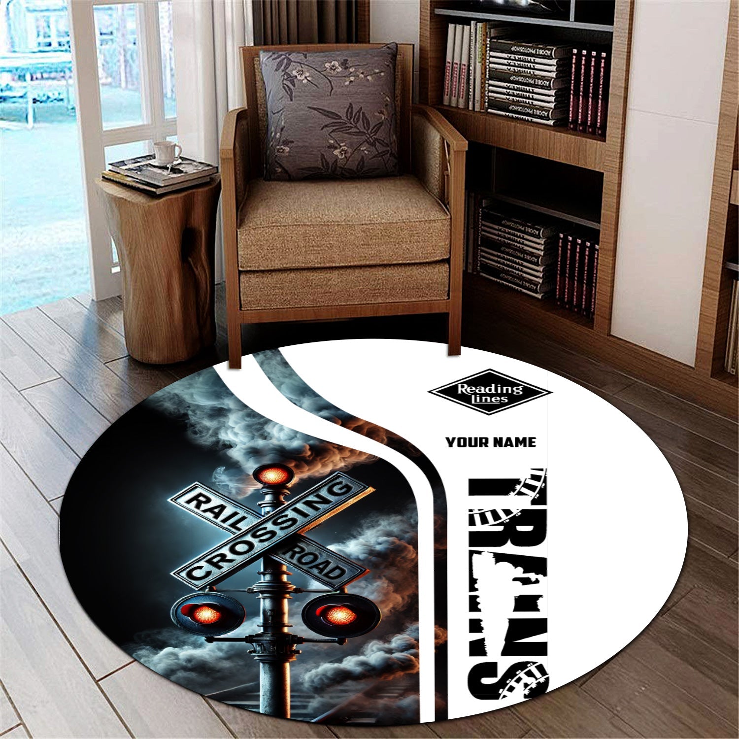 Railspirit Personalized Reading Railroad Round Mat Railroad Crossing Sign Mat All Over Print