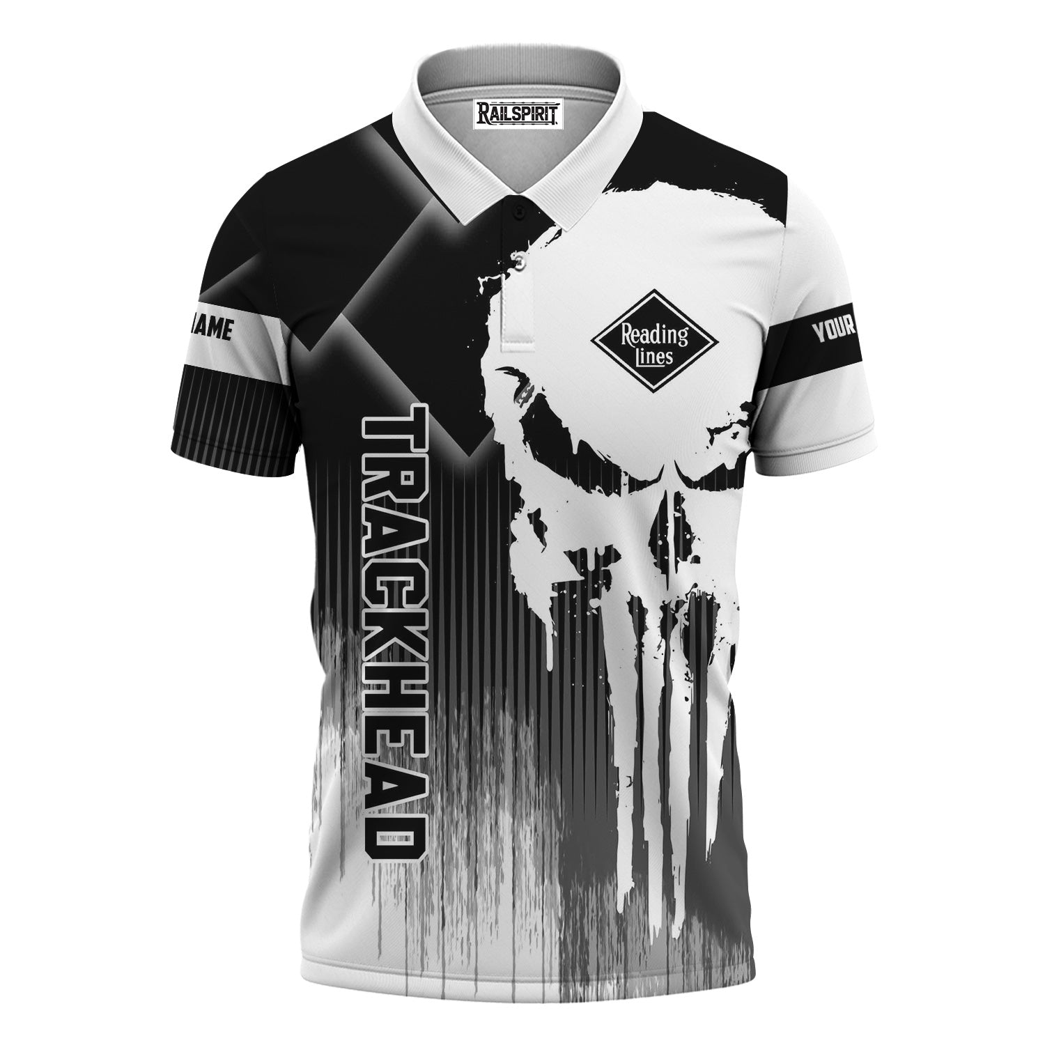 Railspirit Personalized Reading Railroad Polo Shirt Skull Design with Custom Job Train Shirt for Trackhead Crew