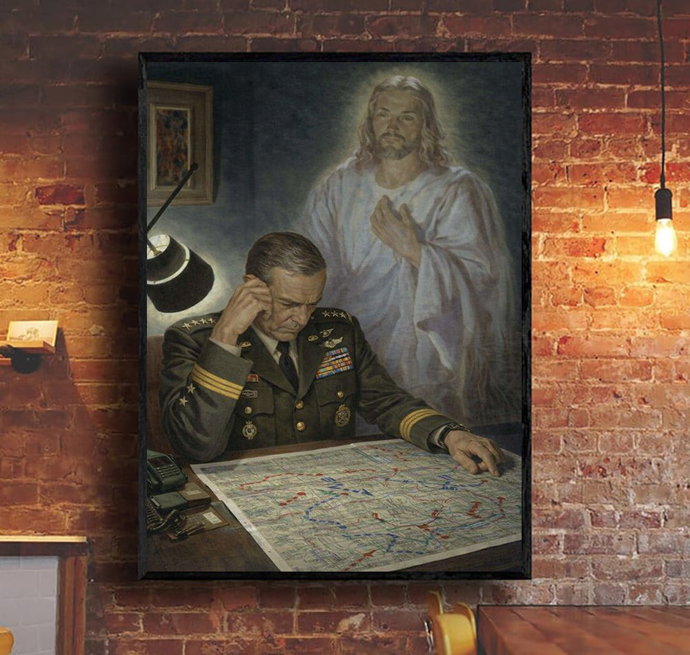 Jesus Watching Over Soldier Canvas Wall Art Christian Military Gift Religious Wall Decor for Veteran Office Home Prayer Room