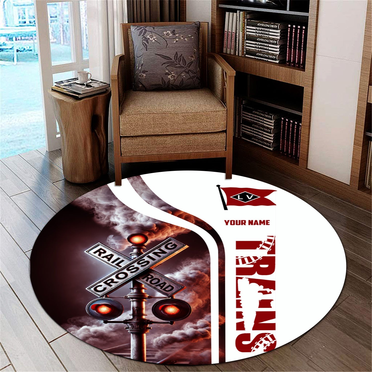 Railspirit Personalized Lehigh Valley Railroad Round Mat Railroad Crossing Sign Mat All Over Print