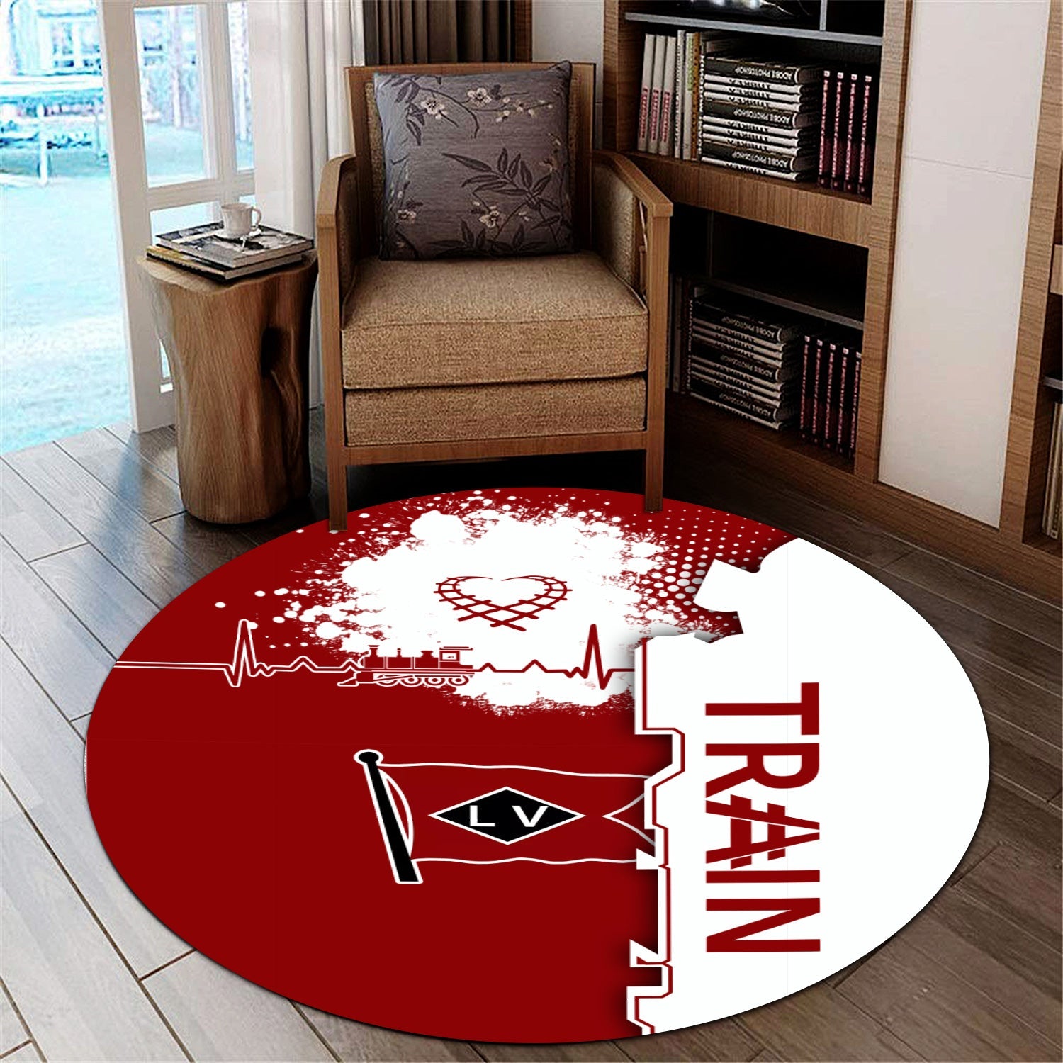 Railspirit Lehigh Valley Railroad Round Mat Engine Heartbeat and Track Love Style Mat Gift Idea For Train Lovers