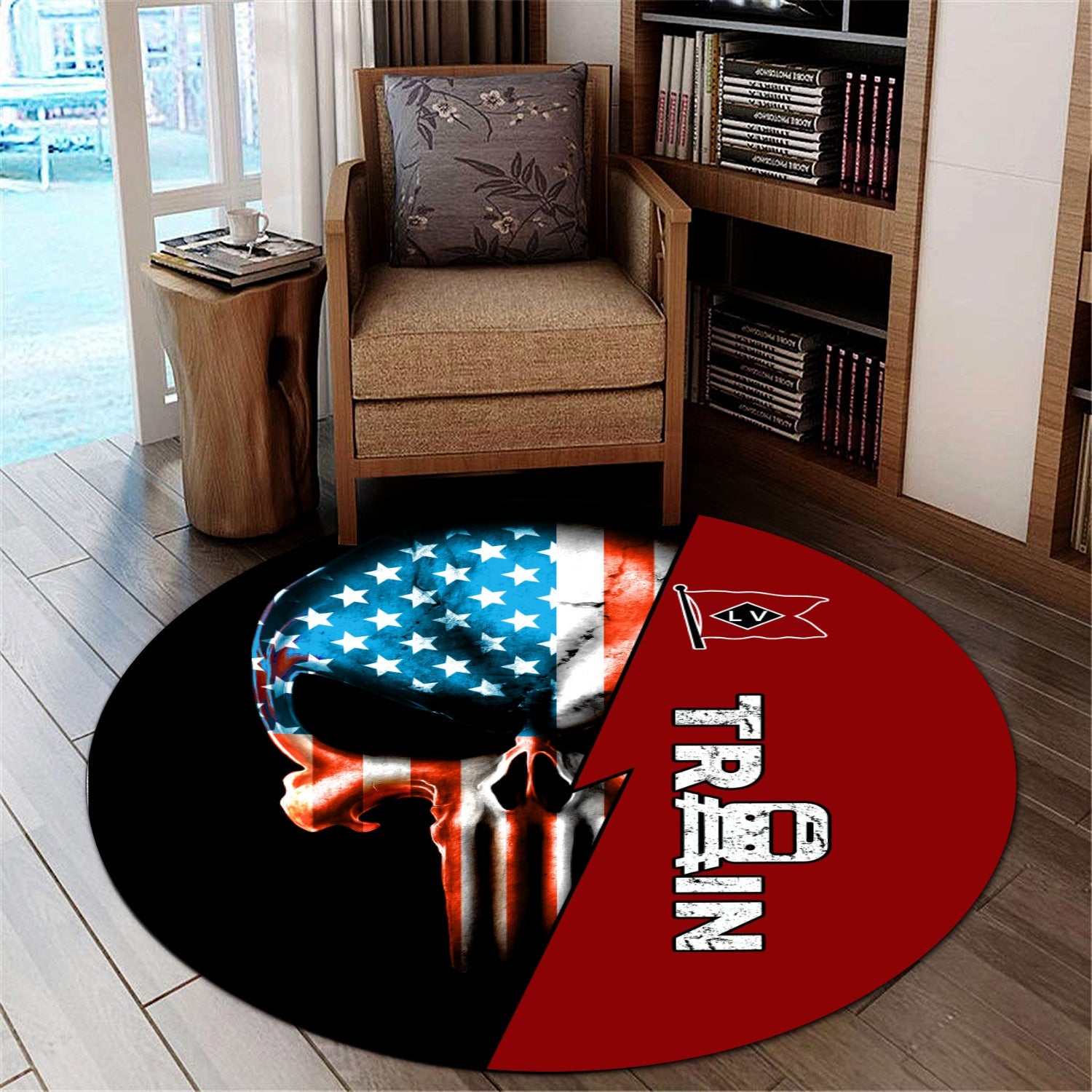 Railspirit Lehigh Valley Railroad Round Mat Train Skull American Flag Style Rug All Over Print