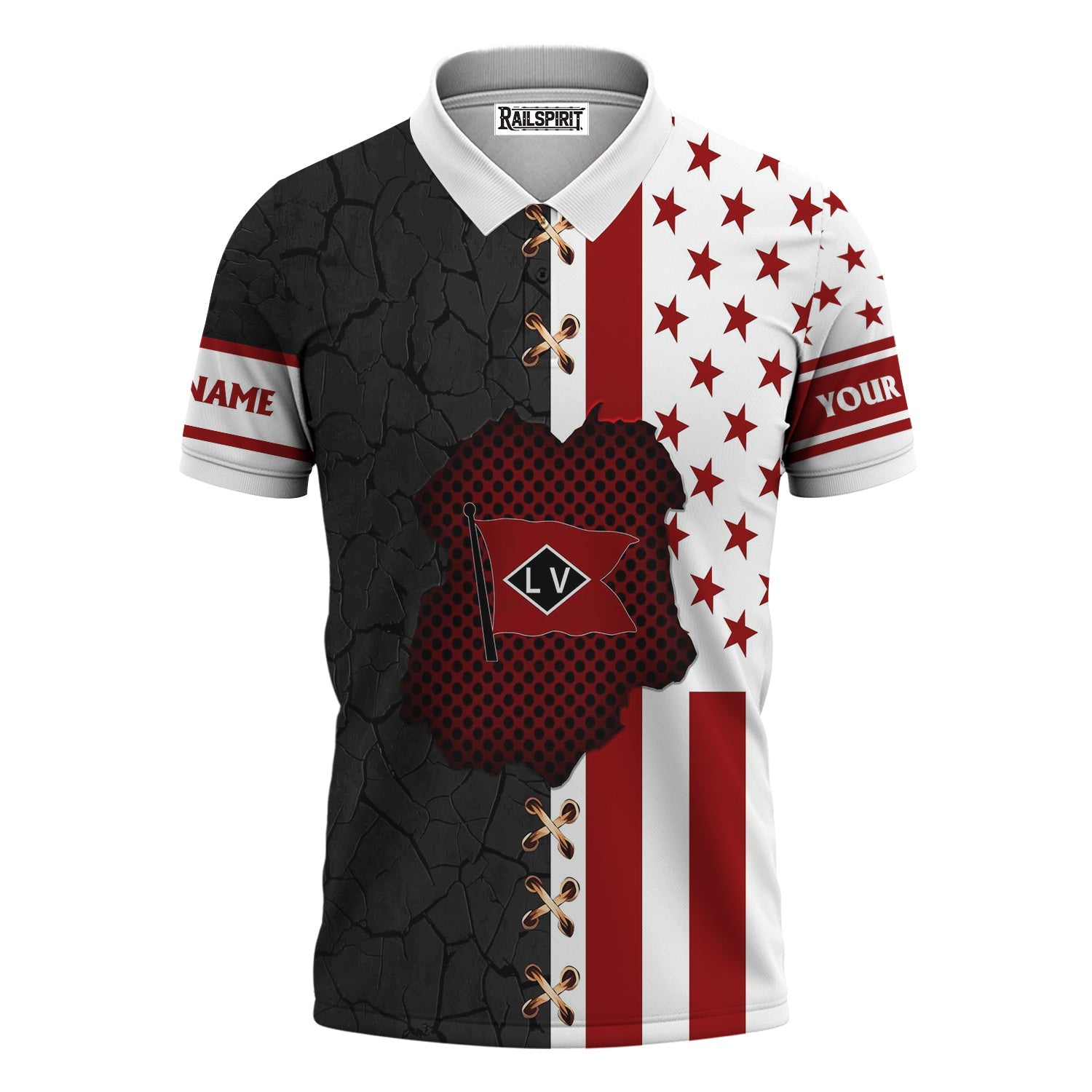 Railspirit Personalized Lehigh Valley Railroad Polo Shirt American Flag with Crack Effect Train Shirt