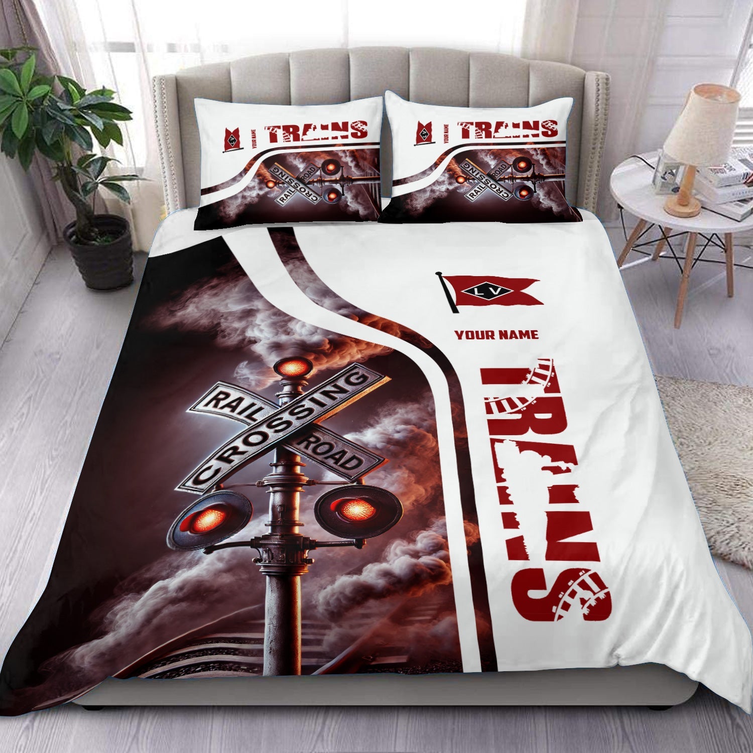 Railspirit Personalized Lehigh Valley Railroad Bedding Set Railroad Crossing Sign Bedding Set All Over Print