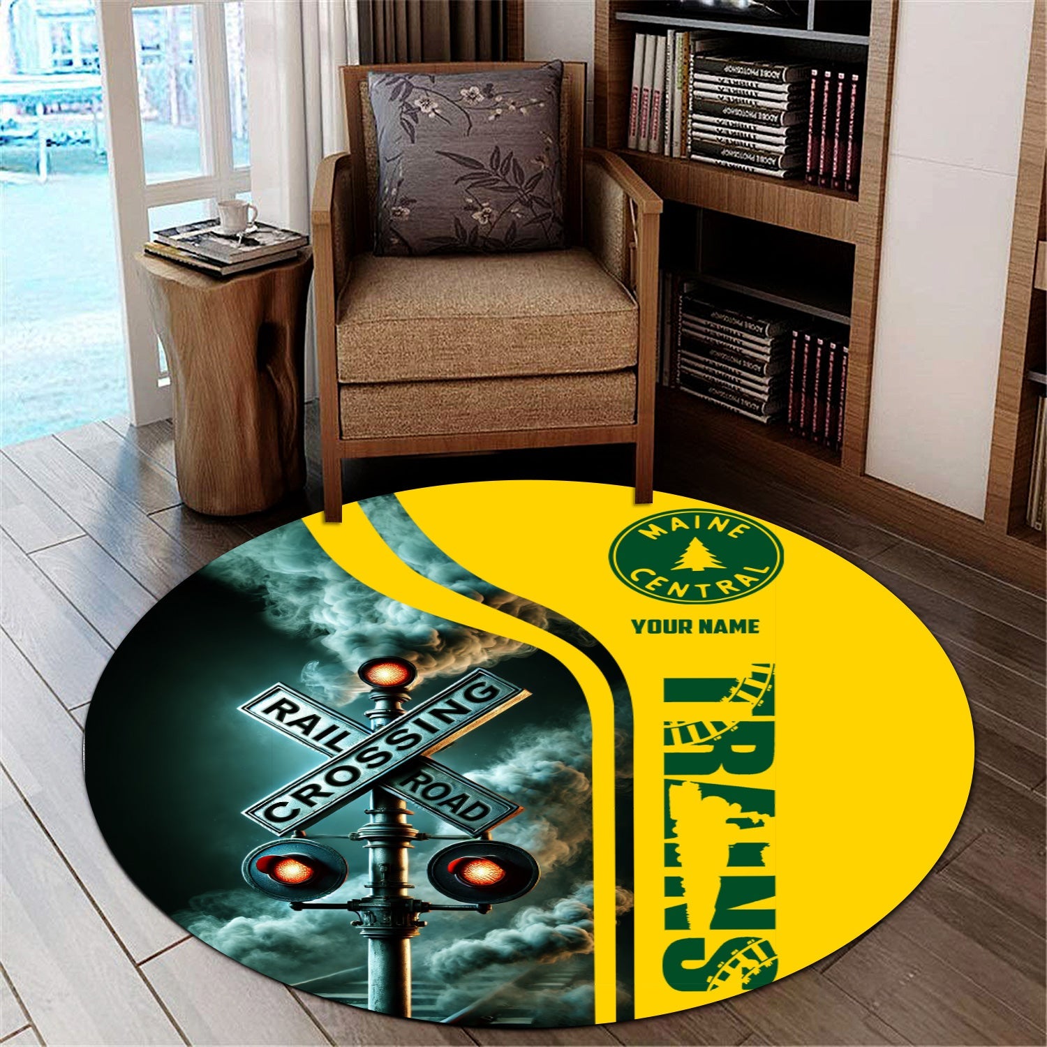 Railspirit Personalized Maine Central Railroad Round Mat Railroad Crossing Sign Mat All Over Print