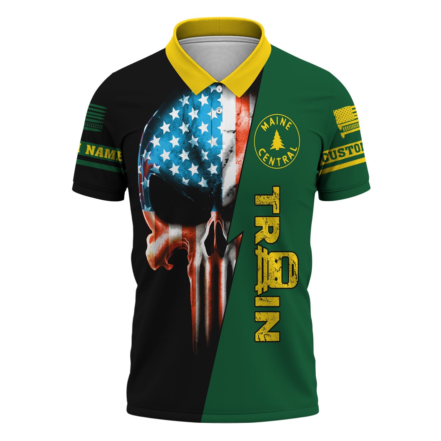 Railspirit Personalized Maine Central Railroad Polo Shirt Train Skull American Flag Shirt All Over Print