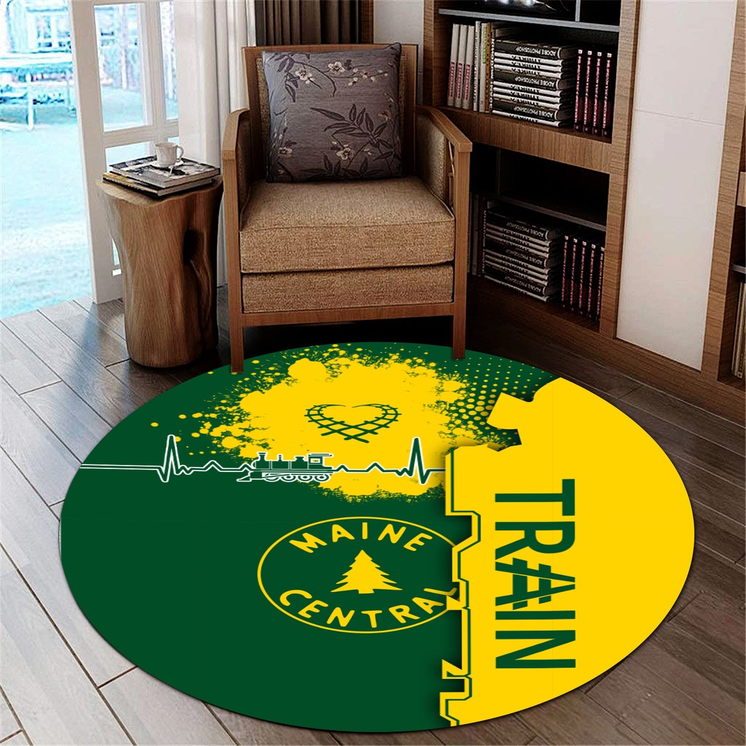 Railspirit Maine Central Railroad Round Mat Engine Heartbeat and Track Love Style Mat Gift Idea For Train Lovers