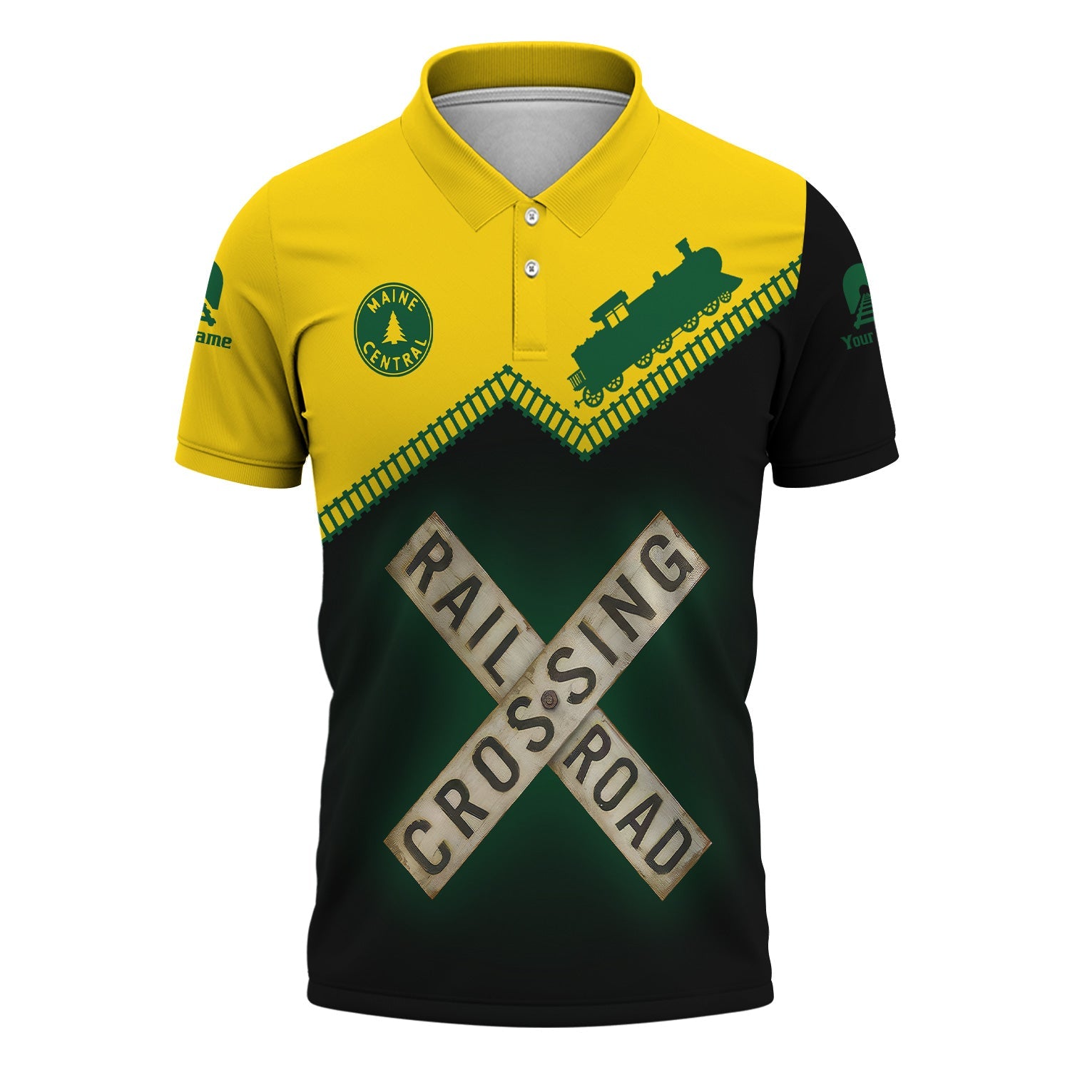 Railspirit Personalized Maine Central Railroad Polo Shirt Railroad Crossing Printed Train Track Shirt