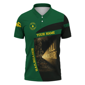 Railspirit Personalized Maine Central Railroad Polo Shirt All Aboard Steam Train Movie Projector Style Shirt