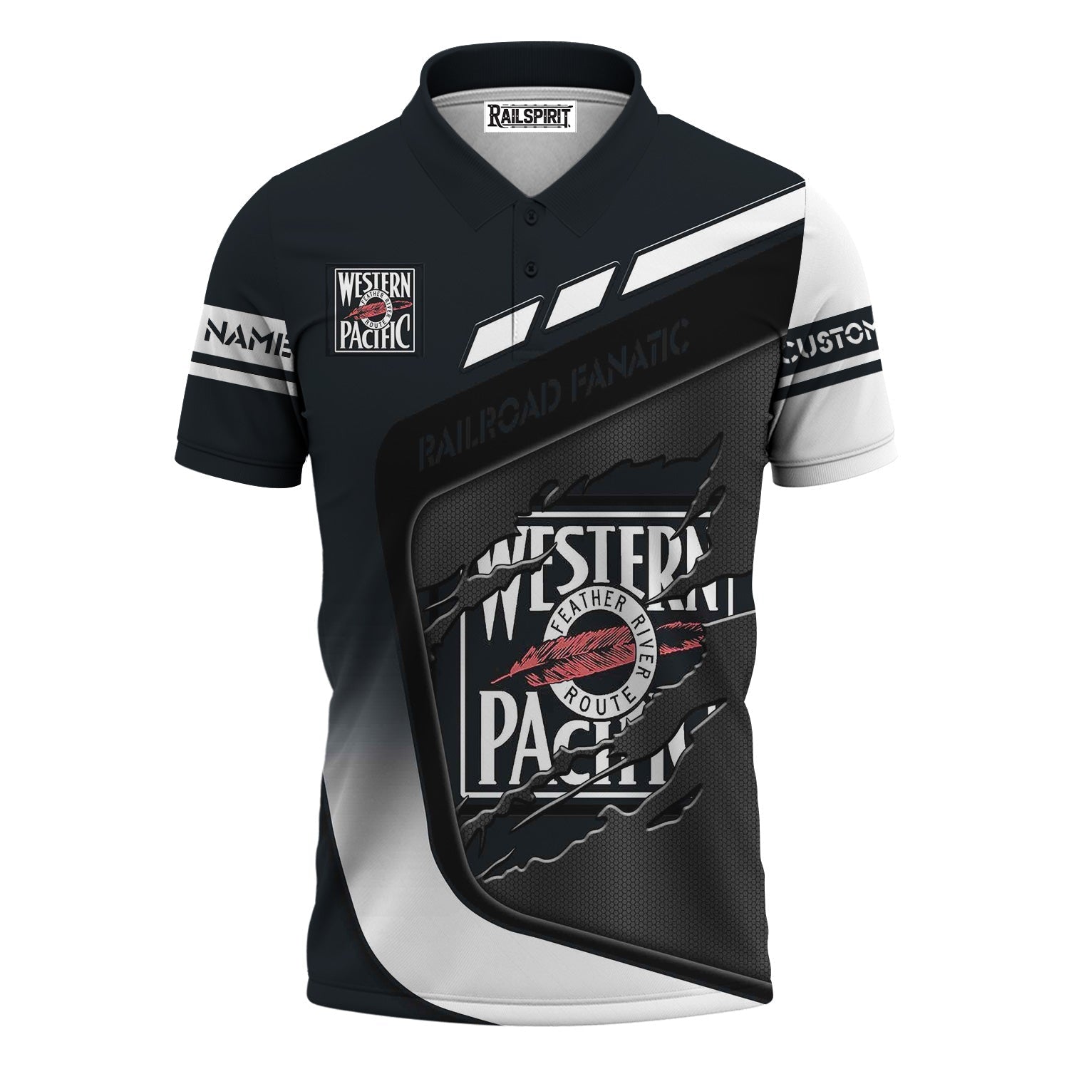 Railspirit Personalized Western Pacific Railroad Polo Shirt Ripped Texture Style Train Shirt For Railroad Fanatic