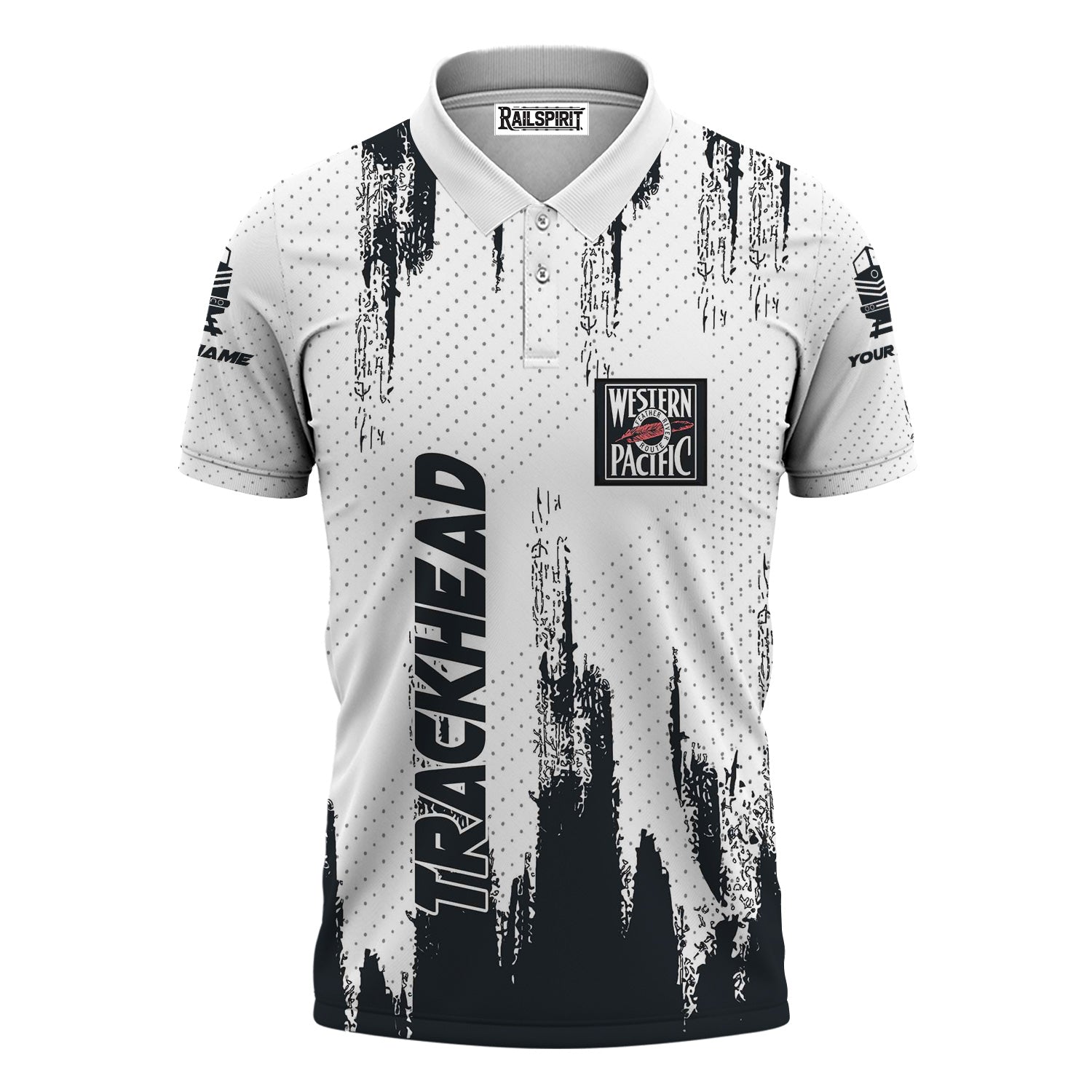 Railspirit Personalized Western Pacific Railroad Polo Shirt Paint Impact Design Train Shirt for Trackhead