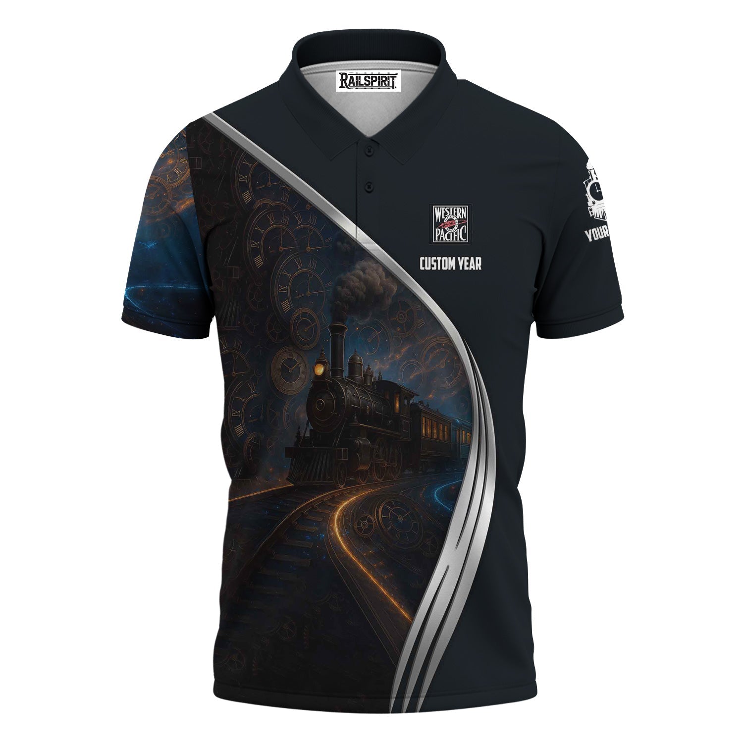 Railspirit Personalized Western Pacific Railroad Polo Shirt Steampunk Locomotive with Custom Year Train Shirt