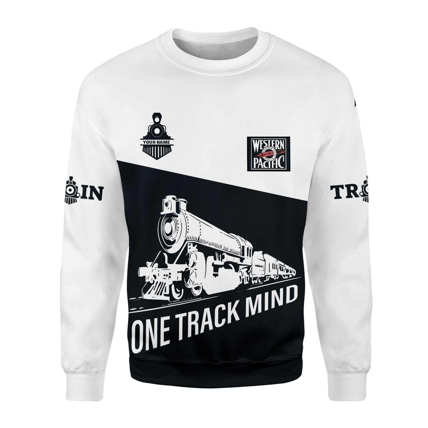 Railspirit Personalized Western Pacific Railroad Sweatshirt One Track Mind Train Sweater Gift Idea For Train Lover