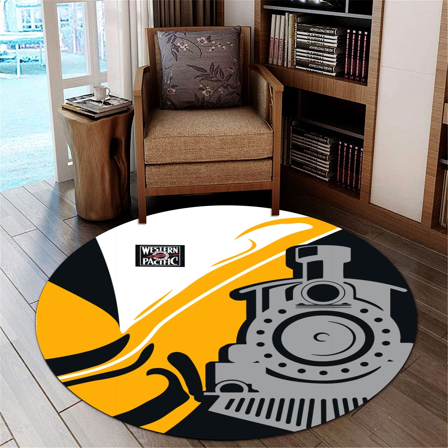 Railspirit Western Pacific Railroad Round Mat Flame-Inspired Style Mat Gift Idea For Train Lovers