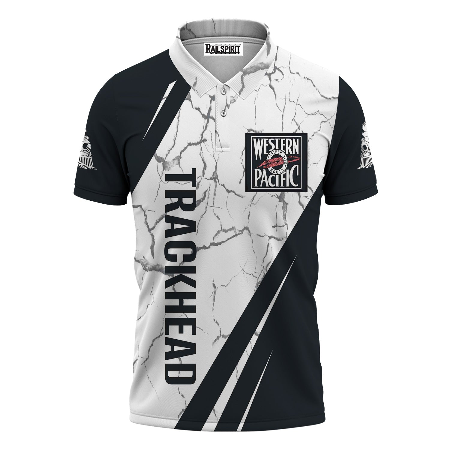 Railspirit Personalized Western Pacific Railroad Polo Shirt Crackle Texture Style Train Shirt For Trackhead