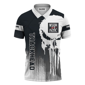 Railspirit Personalized Western Pacific Railroad Polo Shirt Skull Design with Custom Job Train Shirt for Trackhead Crew