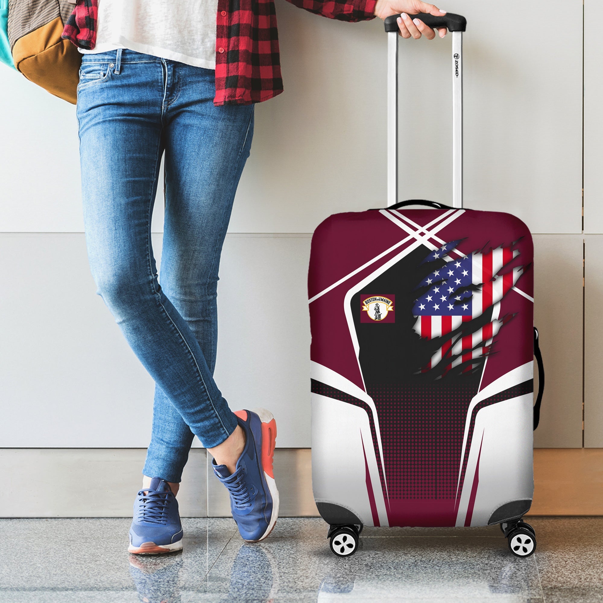 Railspirit Personalized Boston and Maine Railroad Luggage Cover American Eagle Vintage Train Luggage Protection