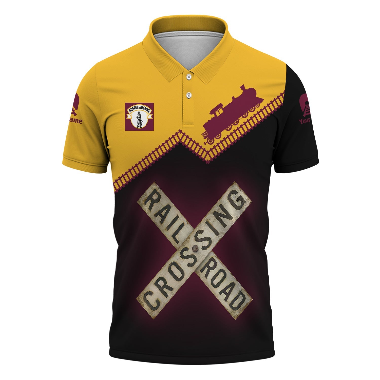 Railspirit Personalized Boston and Maine Railroad Polo Shirt Railroad Crossing Printed Train Track Shirt