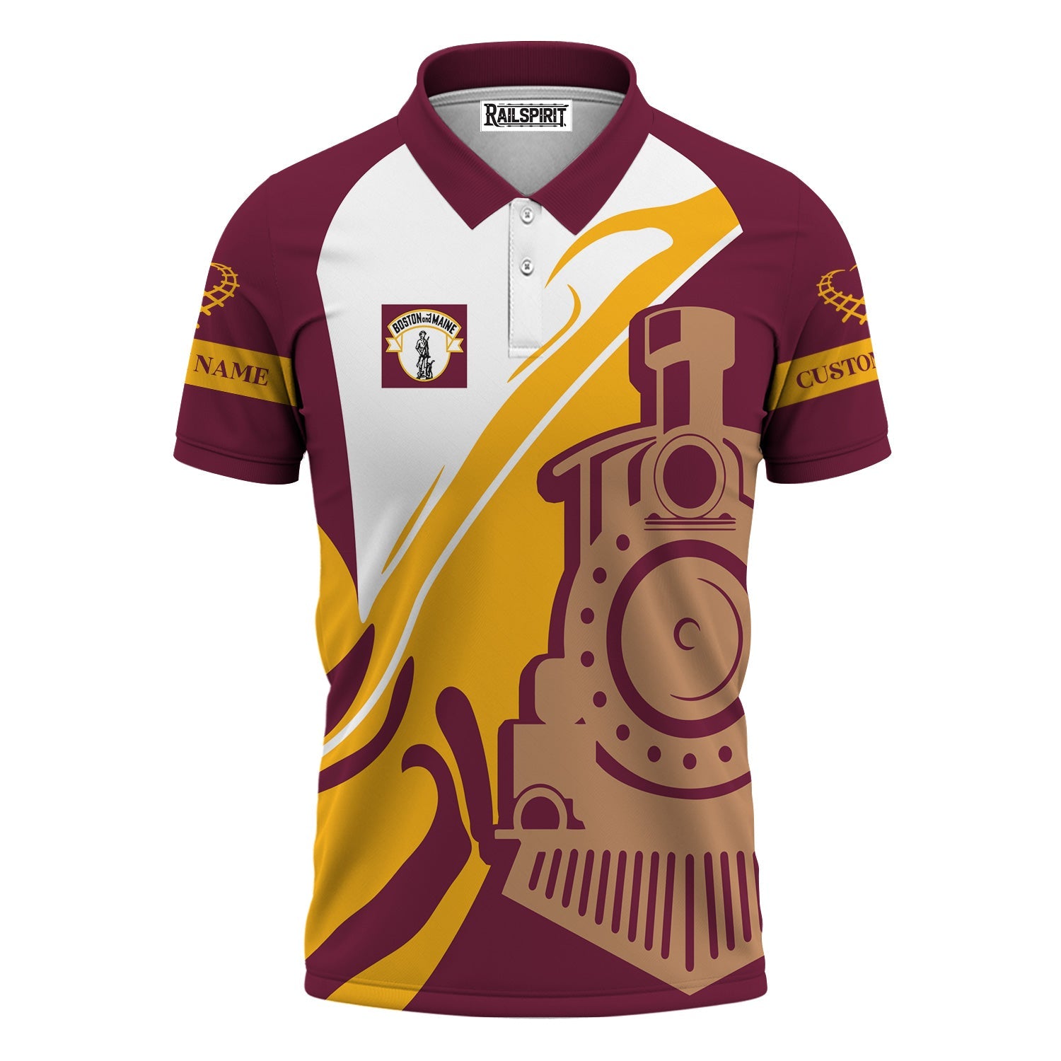 Railspirit Personalized Boston and Maine Railroad Polo Shirt Flame-Inspired Style Shirt Gift Idea For Train Lovers