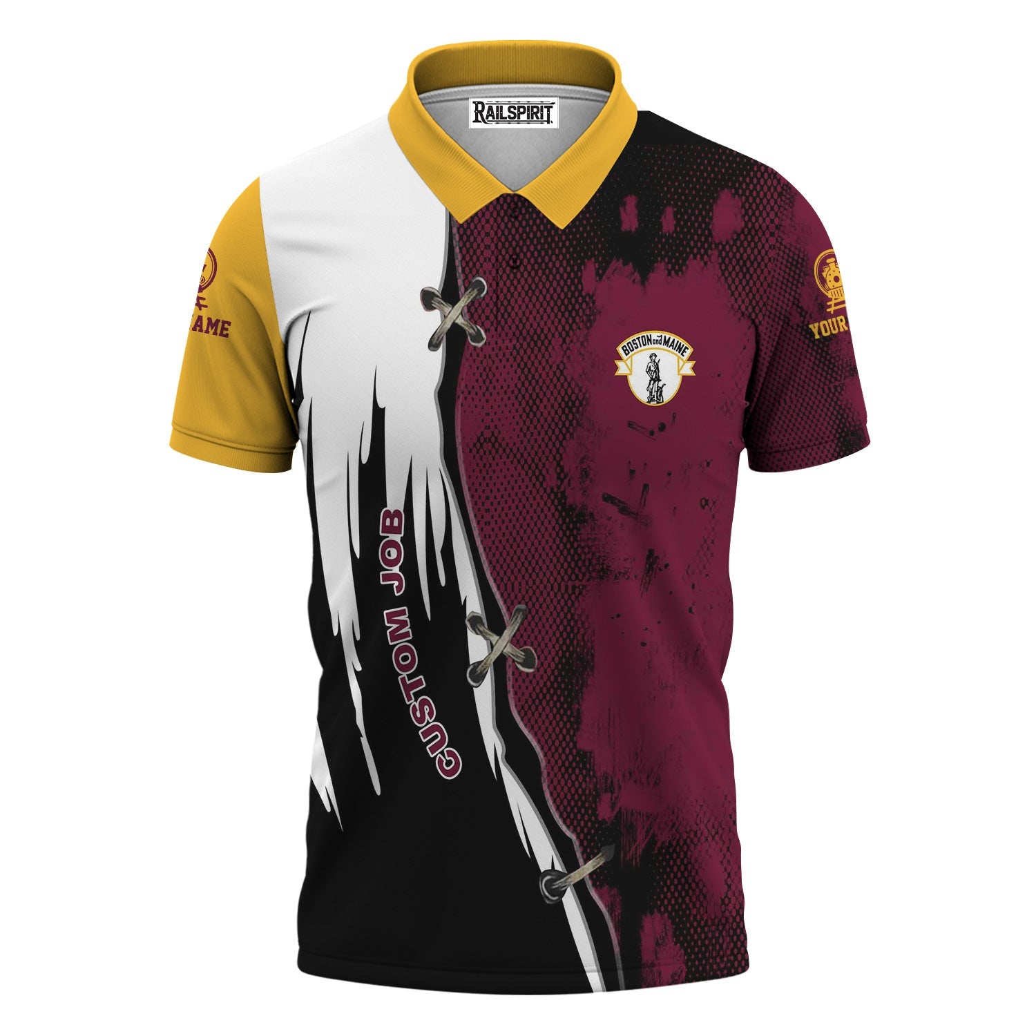 Railspirit Personalized Boston and Maine Railroad Polo Shirt Retro Stitches Design with Custom Position Train Shirt