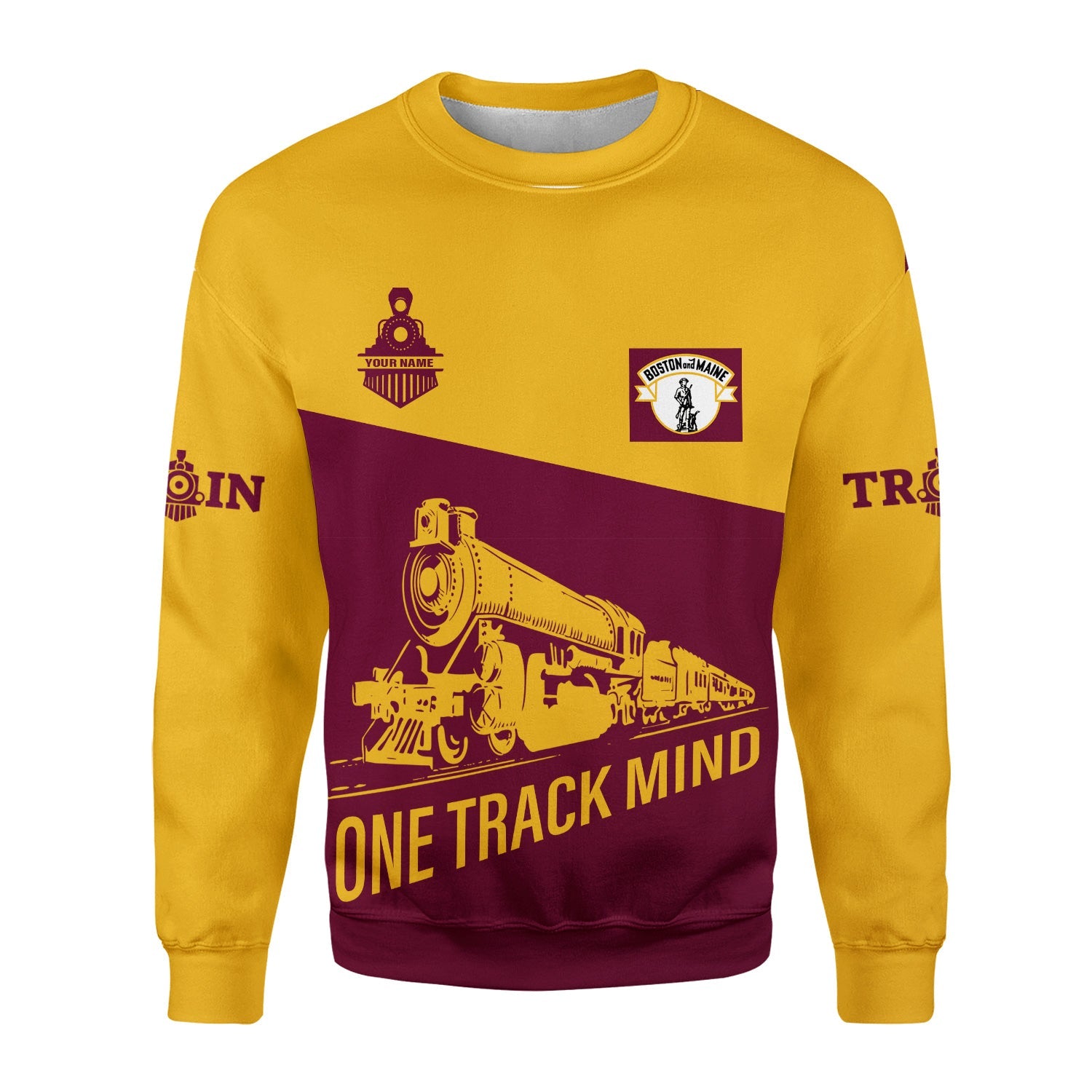 Railspirit Personalized Boston and Maine Railroad Sweatshirt One Track Mind Train Sweater Gift Idea For Train Lover