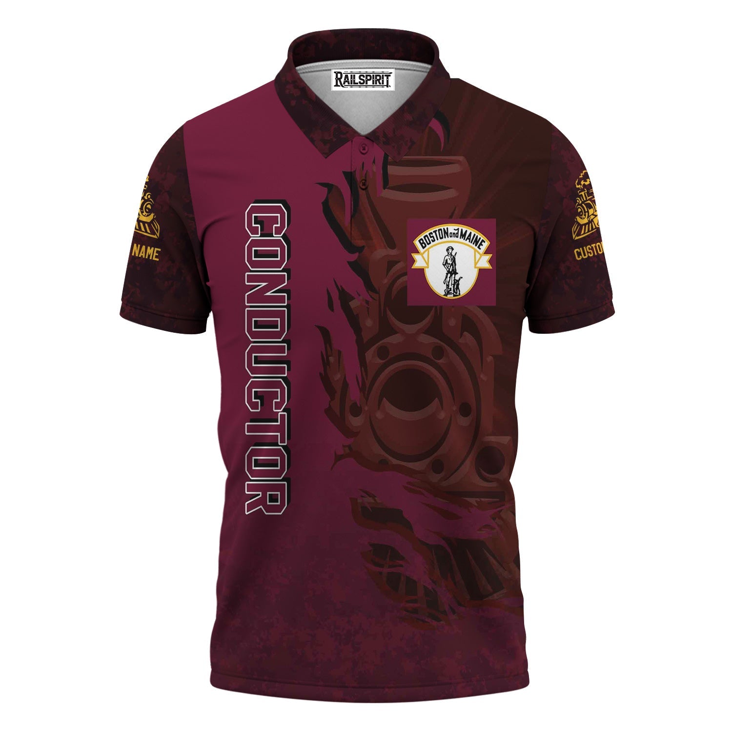 Railspirit Personalized Boston and Maine Railroad Polo Shirt Blazing Style with Custom Position Train Shirt