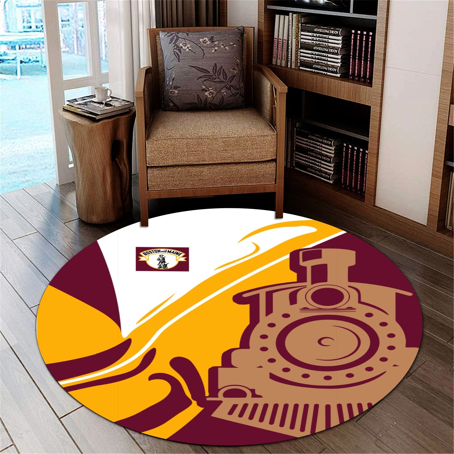 Railspirit Boston and Maine Railroad Round Mat Flame-Inspired Style Mat Gift Idea For Train Lovers