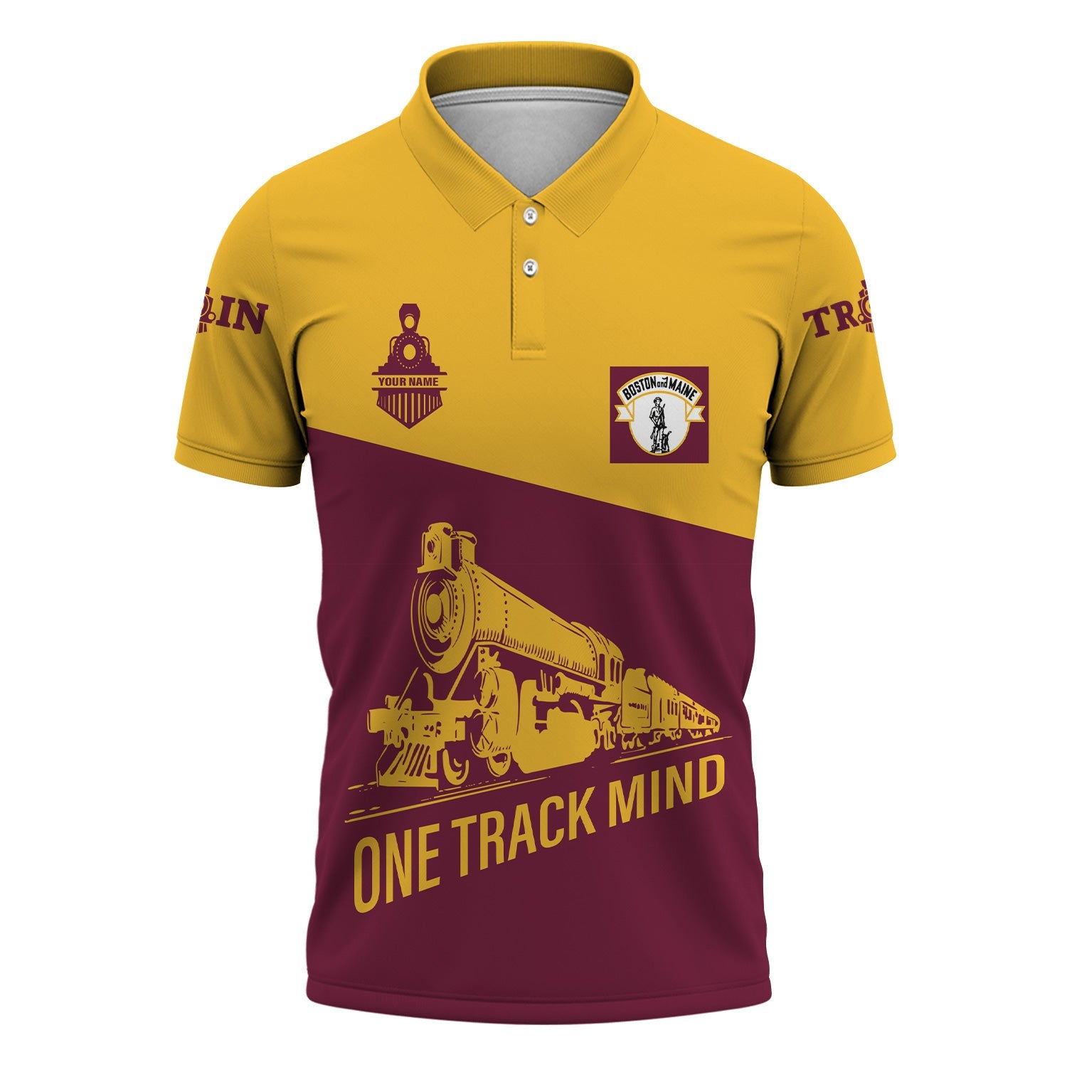 Railspirit Personalized Boston and Maine Railroad Polo Shirt One Track Mind Unisex Train Shirt Gift Idea For Train Lover