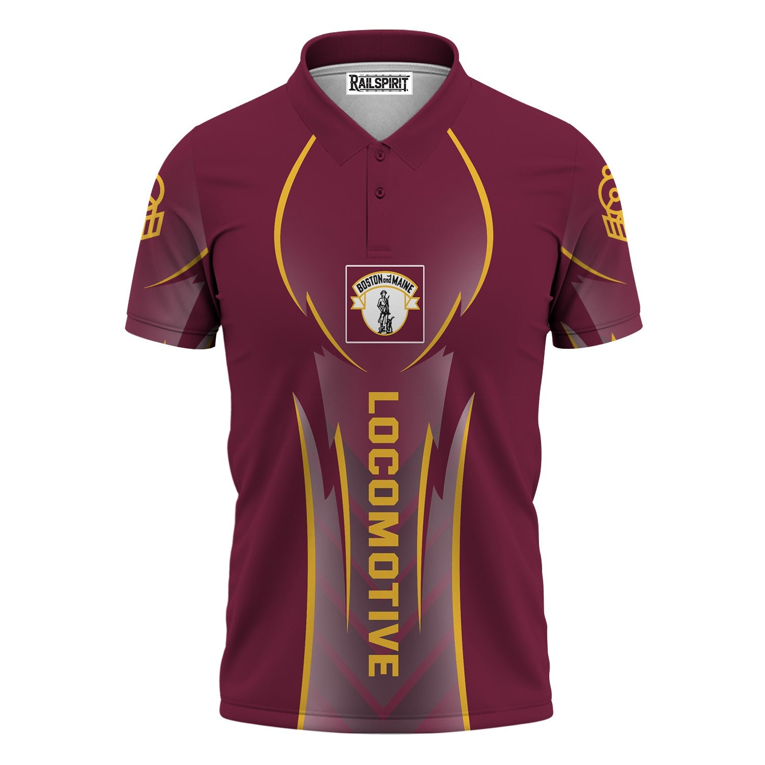 Railspirit Personalized Boston and Maine Railroad Polo Shirt Striking Line Style Train Shirt For Locomotive Lovers
