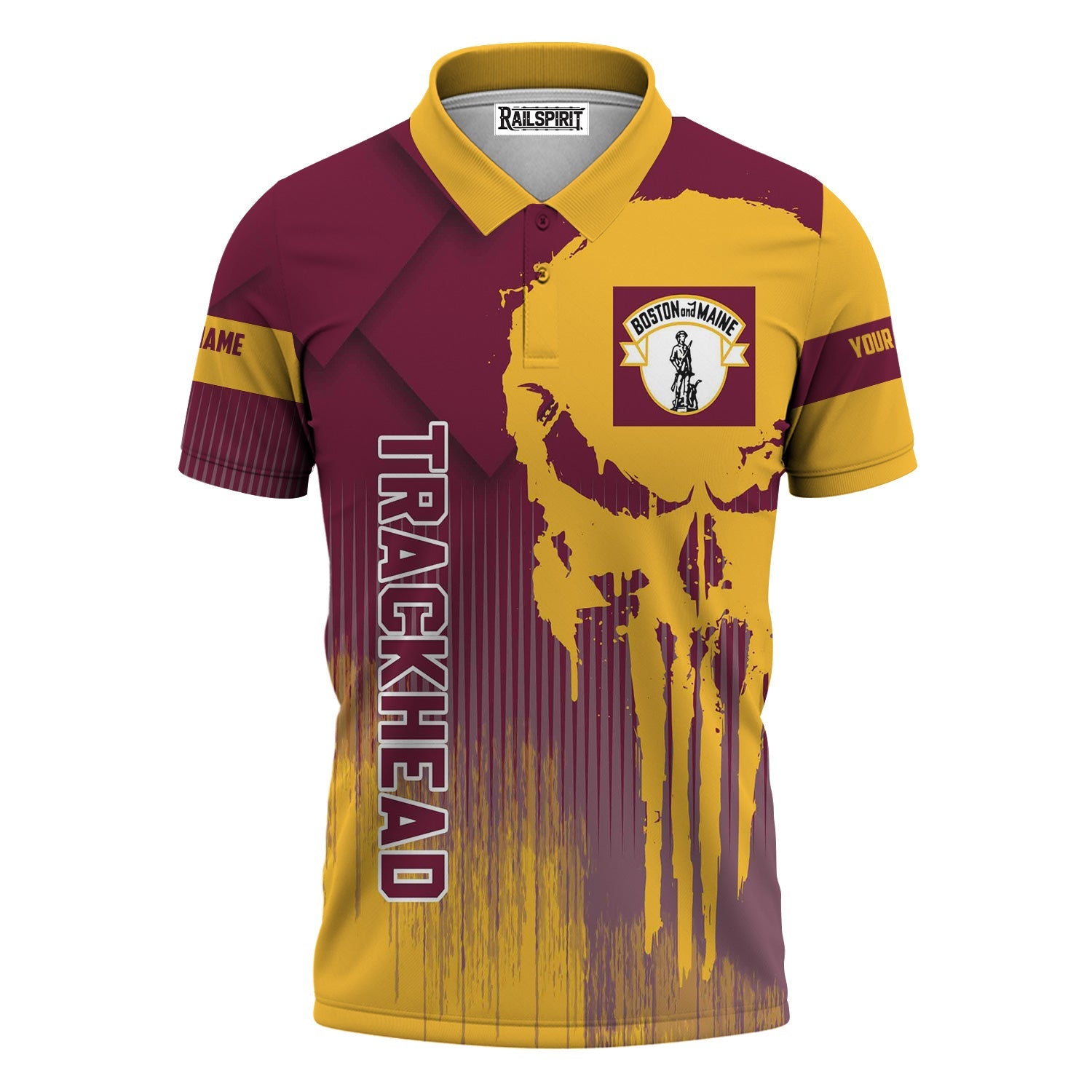 Railspirit Personalized Boston and Maine Railroad Polo Shirt Skull Design with Custom Job Train Shirt for Trackhead Crew