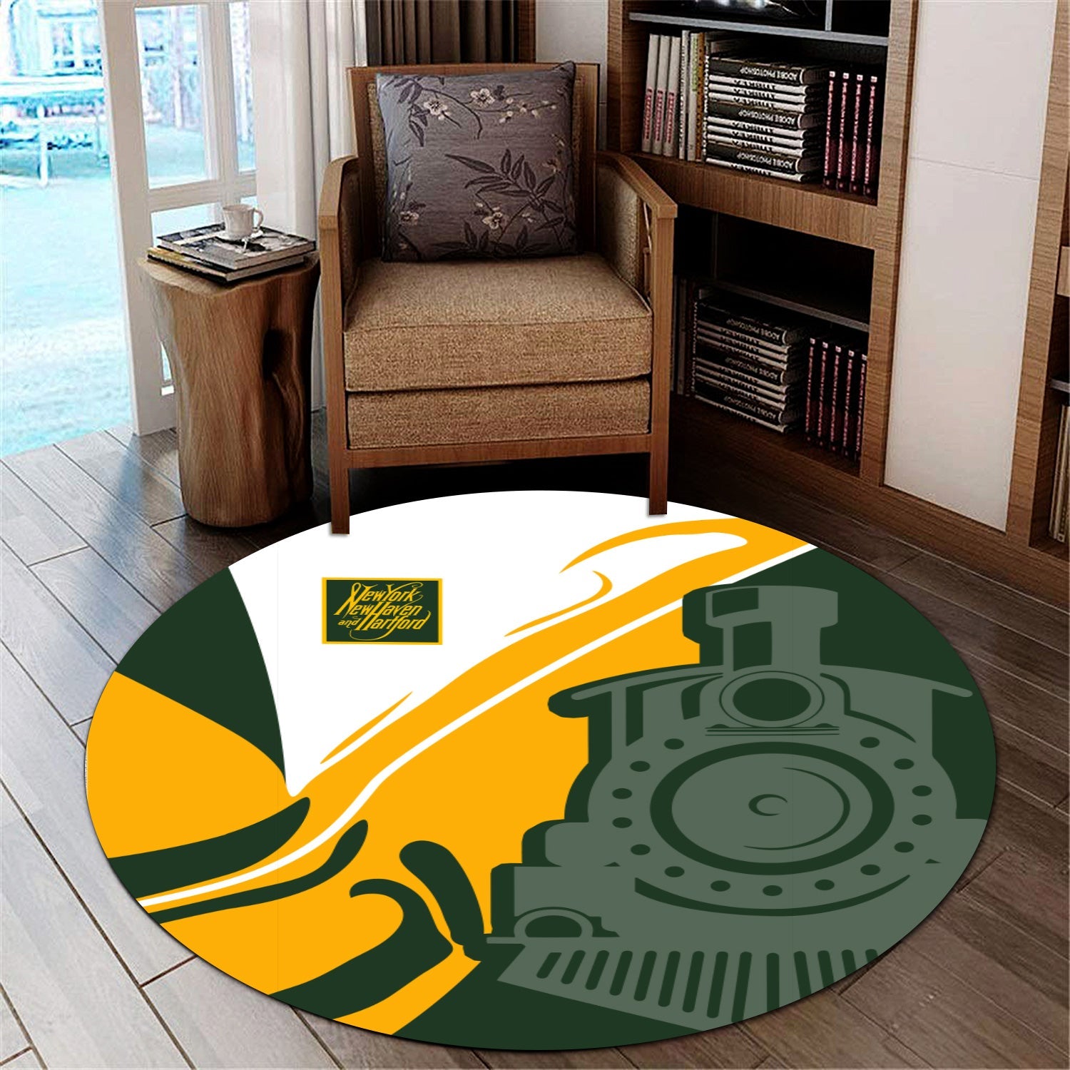 Railspirit New York, New Haven and Hartford Railroad Round Mat Flame-Inspired Style New Haven Railroad Mat Gift Idea For Train Lovers