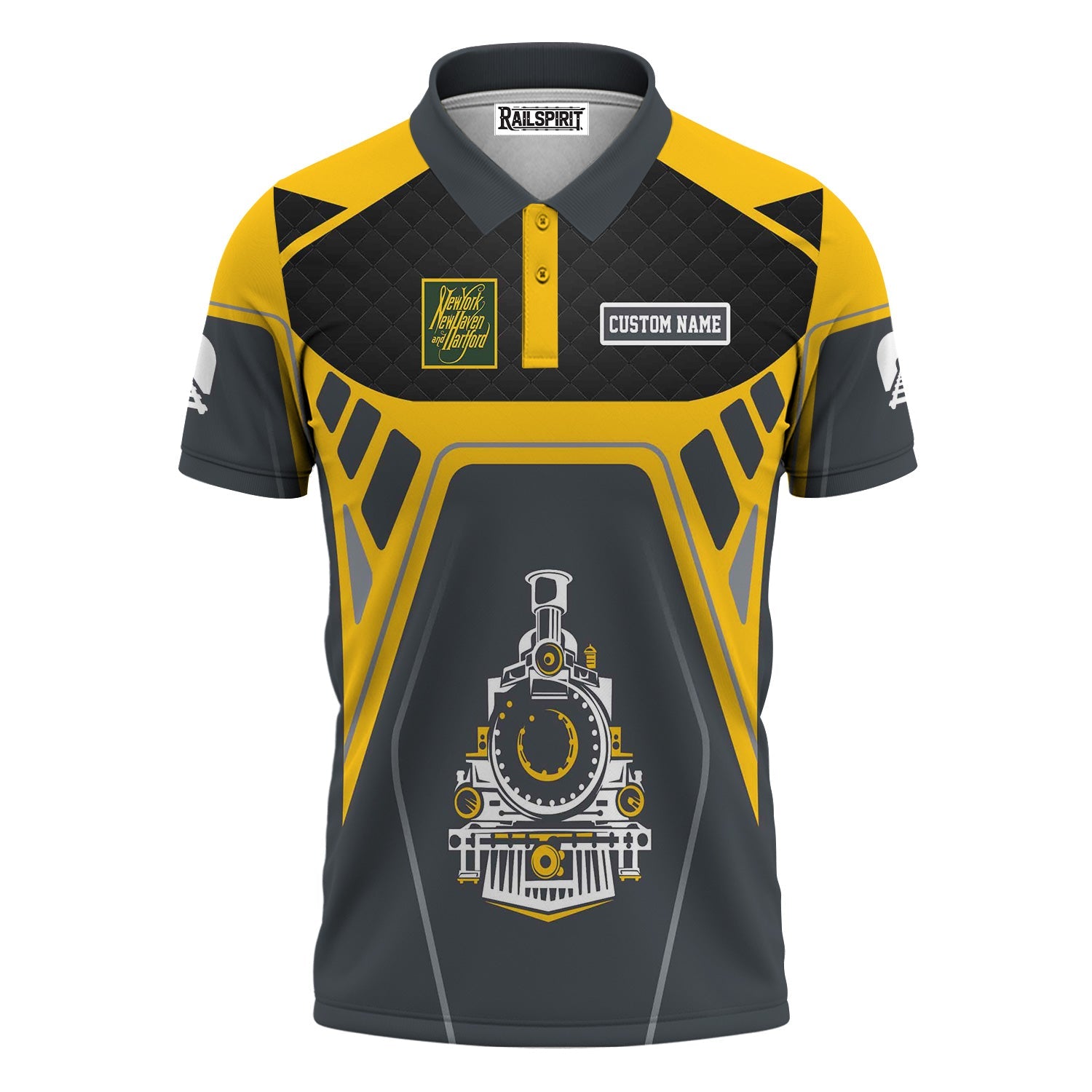 Railspirit Personalized New York, New Haven and Hartford Railroad Polo Shirt Steam Locomotive Engine Graphic New Haven Railroad Train Shirt