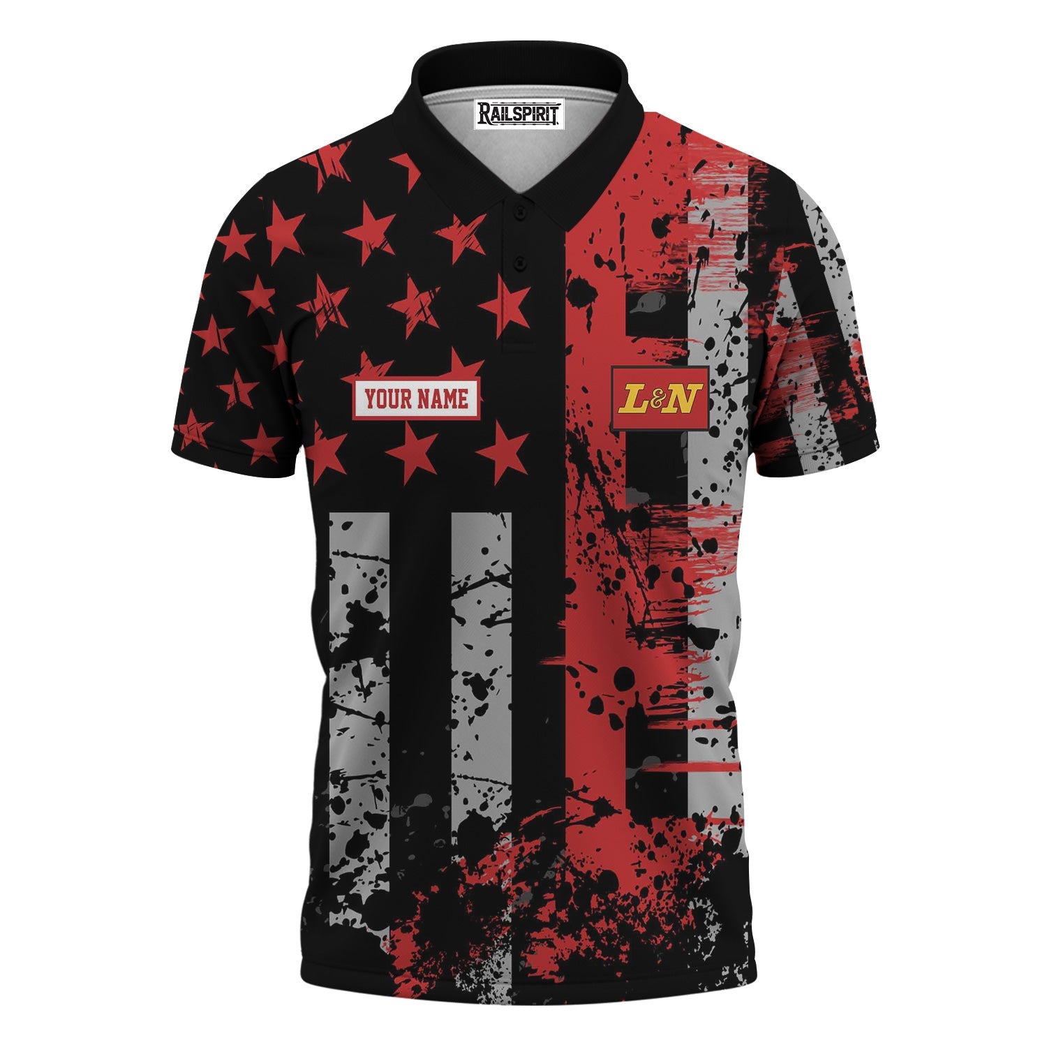 Railspirit Personalized Louisville and Nashville Railroad Polo Shirt Artistic Paint American Flag Style L&N Train Shirt