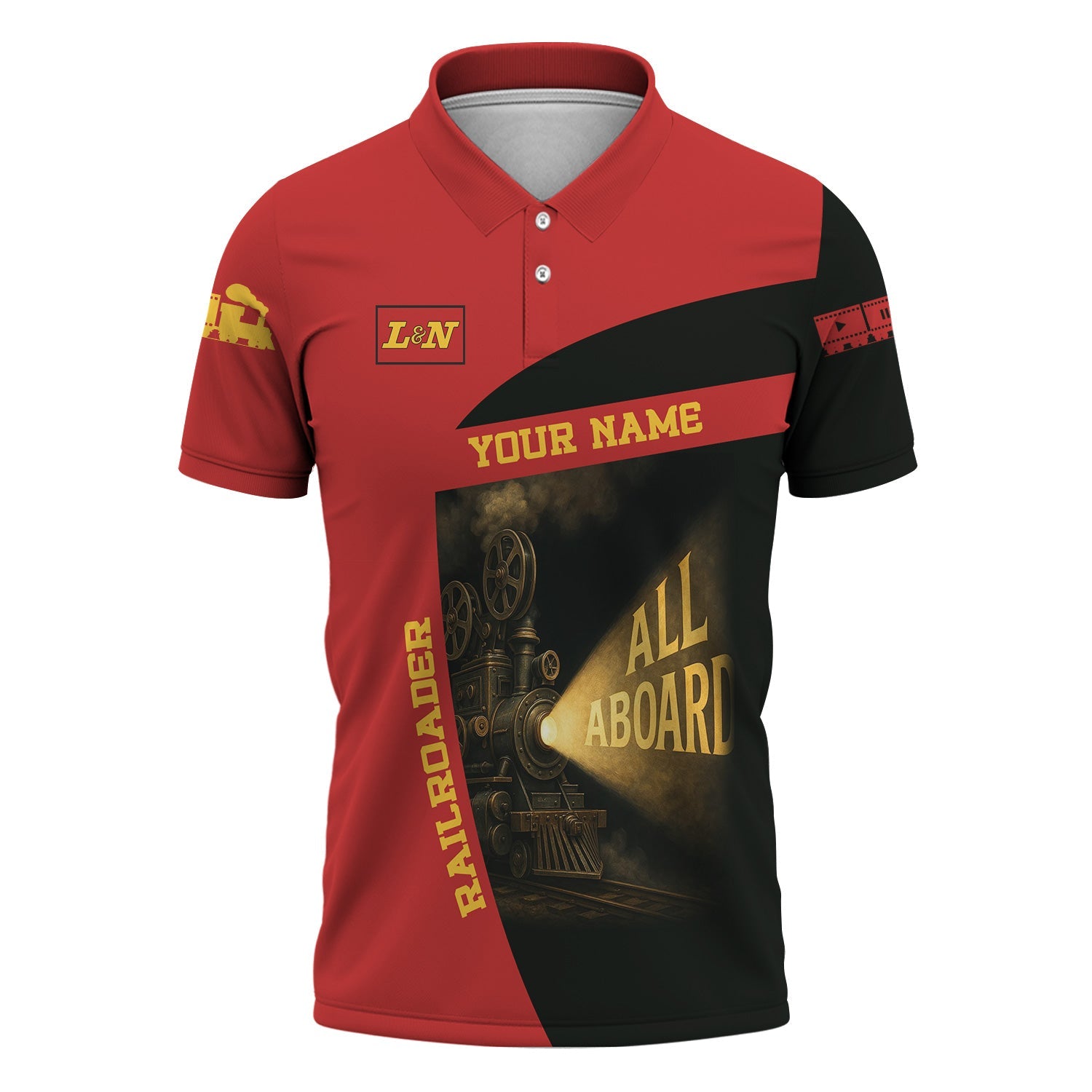 Railspirit Personalized Louisville and Nashville Railroad Polo Shirt All Aboard Steam Train Movie Projector Style L&N Shirt
