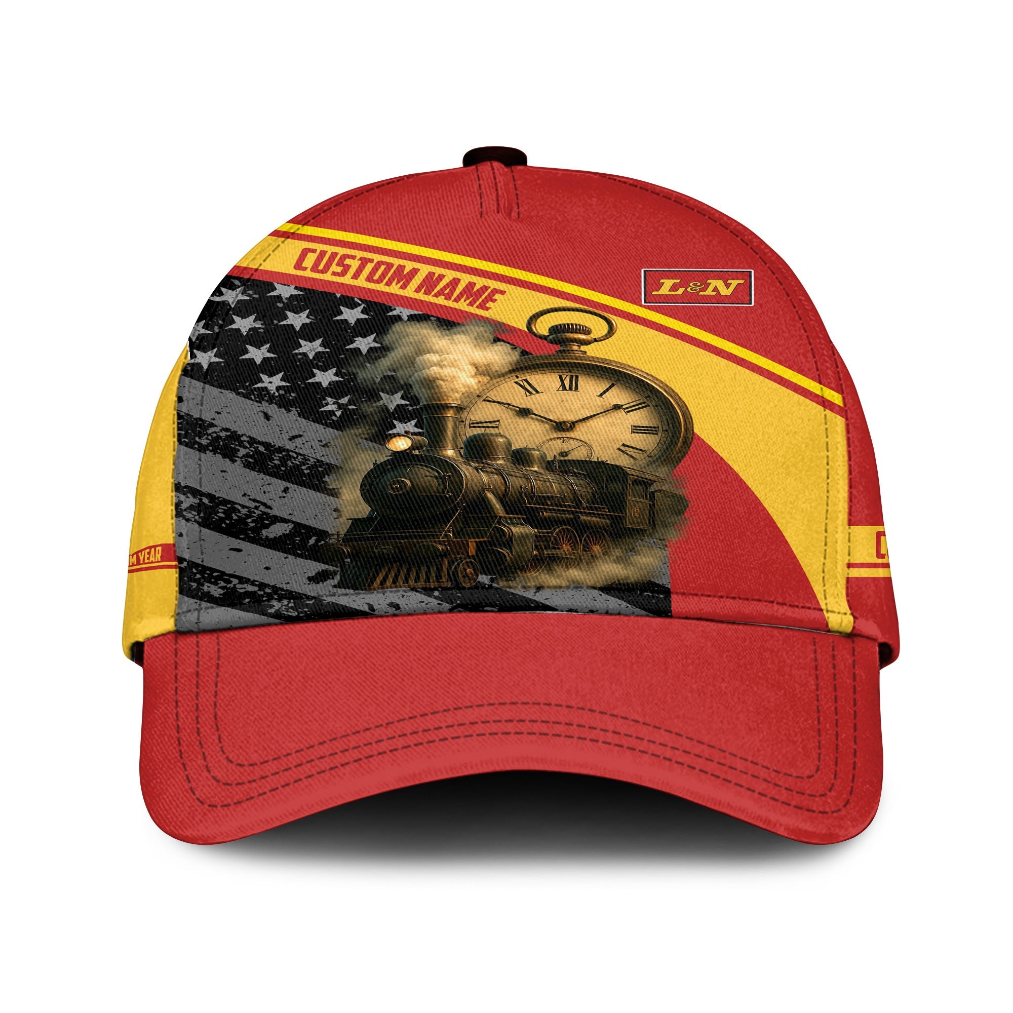 Railspirit Personalized Louisville and Nashville Railroad Classic Cap Classic Steam Engine With Retro Pocket Watch L&N Cap All Over Print