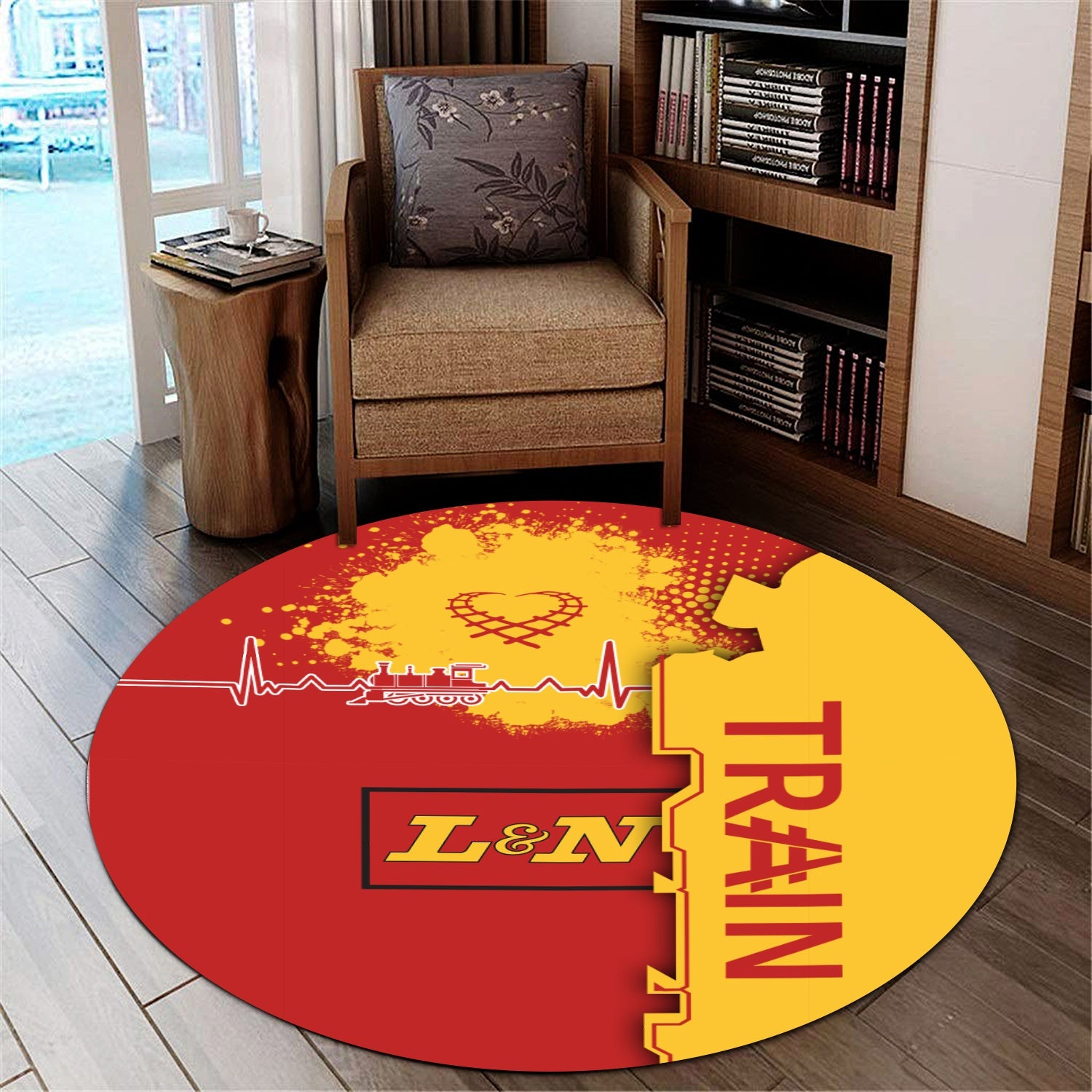 Railspirit Louisville and Nashville Railroad Round Mat Engine Heartbeat and Track Love Style L&N Mat Gift Idea For Train Lovers