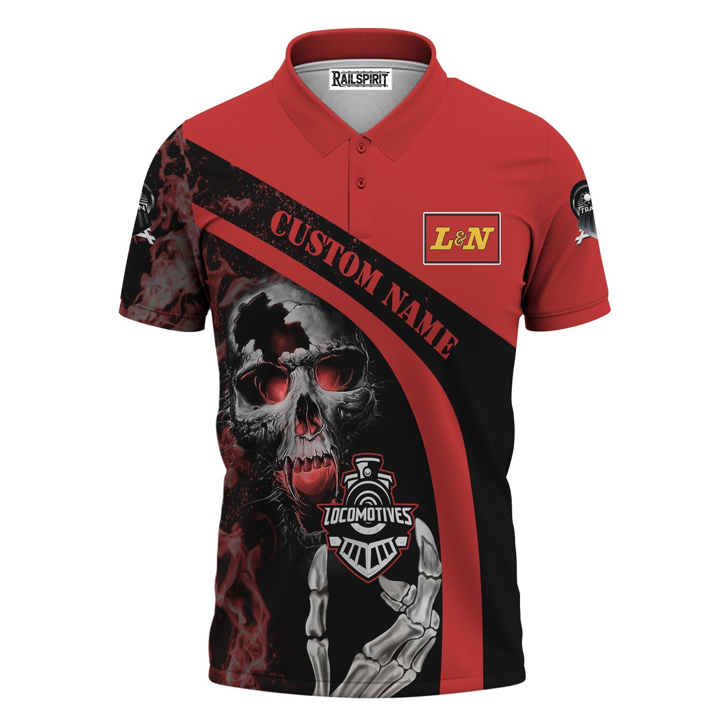 Railspirit Personalized Louisville and Nashville Railroad Polo Shirt Flame Skull Design L&N Train Shirt for Locomotive Fans