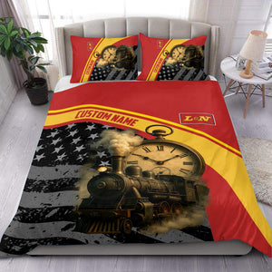 Railspirit Personalized Louisville and Nashville Railroad Bedding Set Classic Steam Engine With Retro Pocket Watch L&N Bedding Set All Over Print