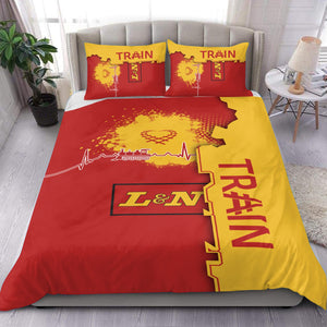 Railspirit Louisville and Nashville Railroad Bedding Set Engine Heartbeat and Track Love Style L&N Bedding Set Gift Idea For Train Lovers