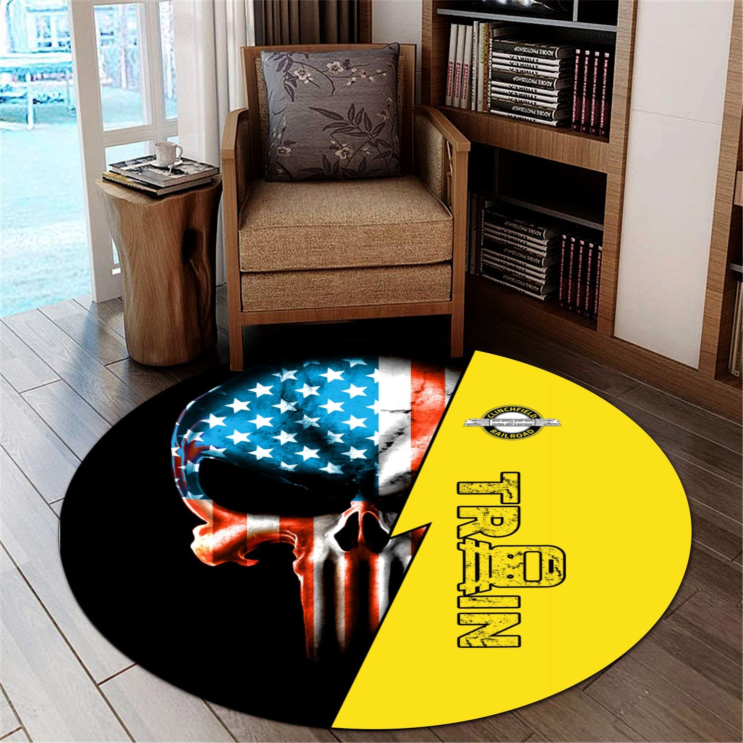 Railspirit Clinchfield Railroad Round Mat Train Skull American Flag Style Rug All Over Print