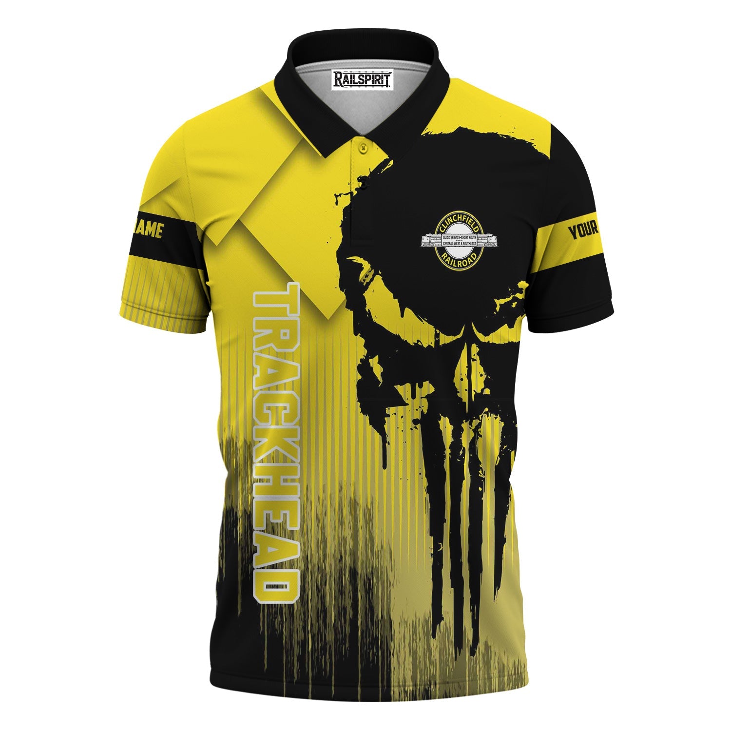 Railspirit Personalized Clinchfield Railroad Polo Shirt Skull Design with Custom Job Train Shirt for Trackhead Crew