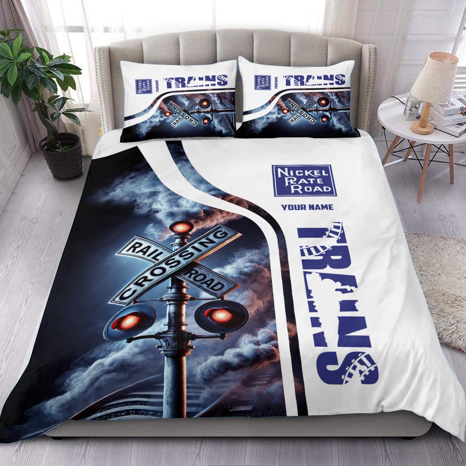 Railspirit Personalized New York, Chicago and St. Louis Railroad Bedding Set Railroad Crossing Sign Nickel Plate Road Bedding Set All Over Print